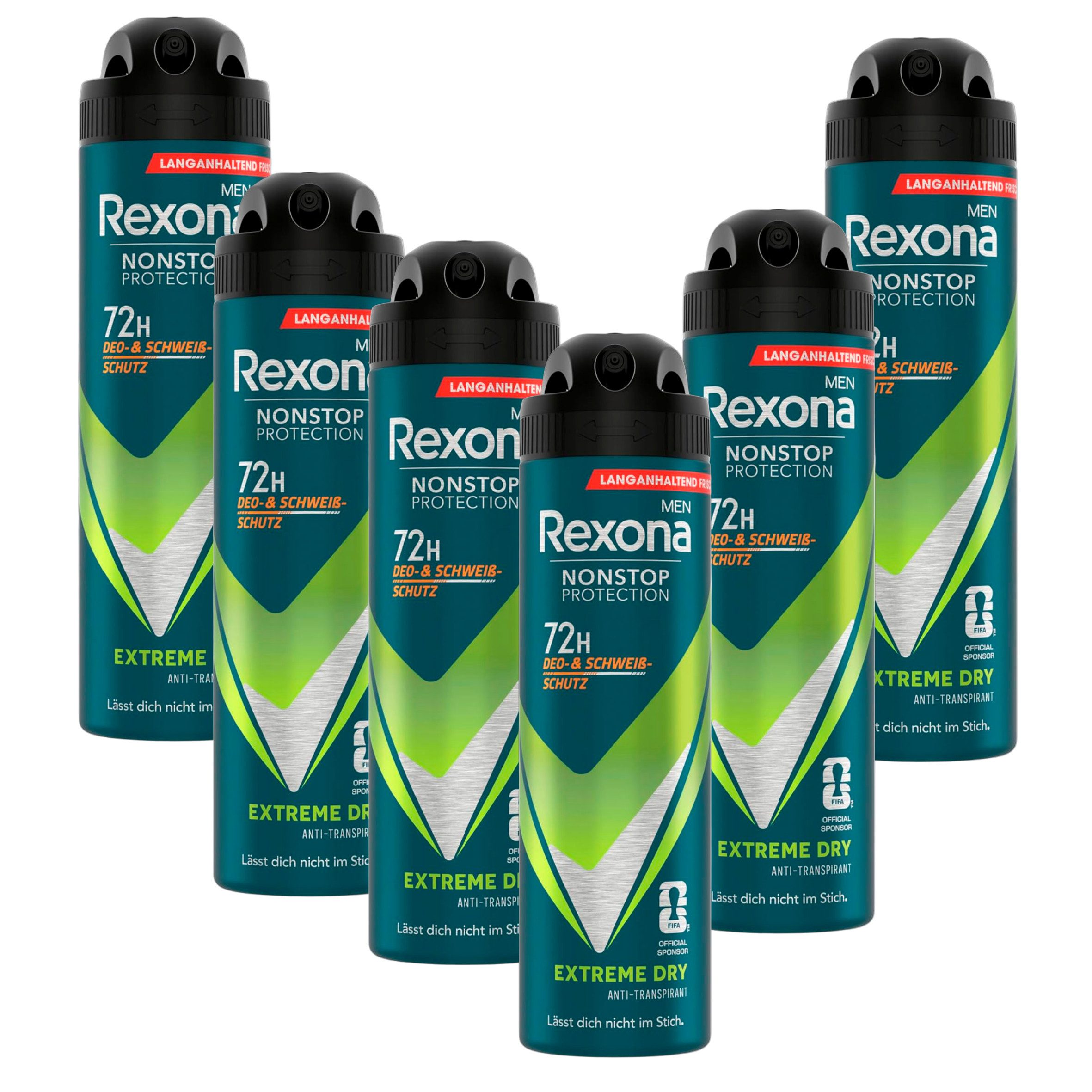 Rexona Deo-Spray 6x Rexona Men Nonstop Protection Deospray Extreme Dry 150 ml, 6-tlg., Anti Transpirant mit 72 Stunden Schutz vor Schweiß und Körpergeruch