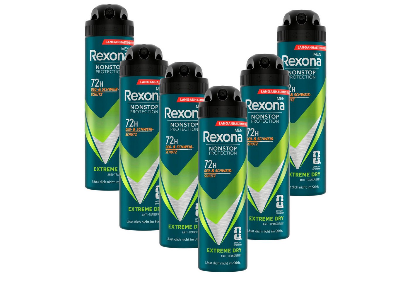 Rexona Deo-Spray 6x Rexona Men Nonstop Protection Deospray Extreme Dry 150 ml, 6-tlg., Anti Transpirant mit 72 Stunden Schutz vor Schweiß und Körpergeruch