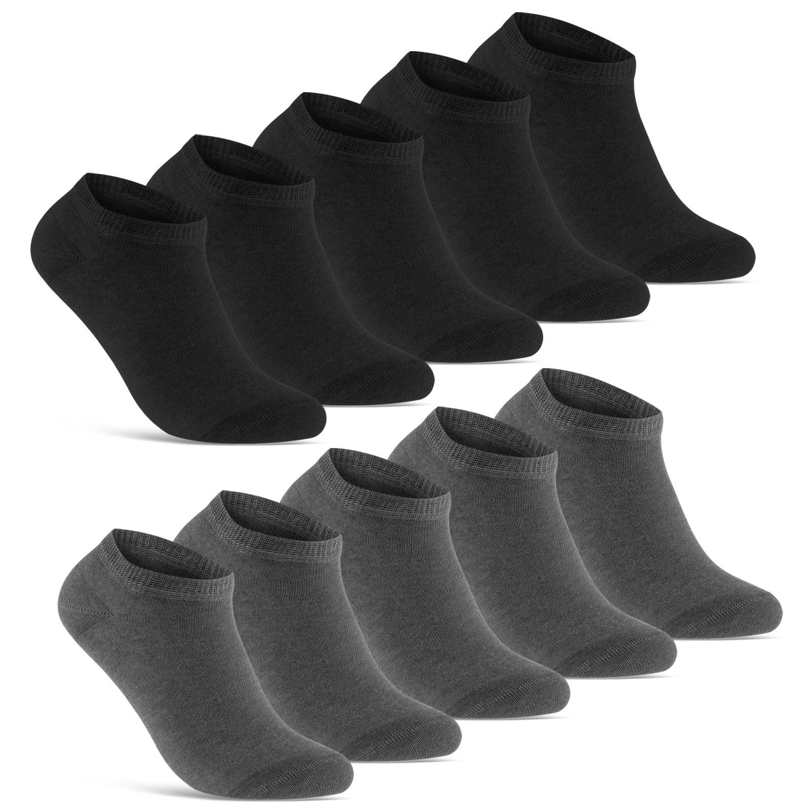 sockenkauf24 Sneakersocken 10 Paar Basic Sneaker Socken Herren & Damen aus Baumwolle (Schwarz/Anthrazit, 47-50) mit Komfortbund (Basicline) - 70202T WP