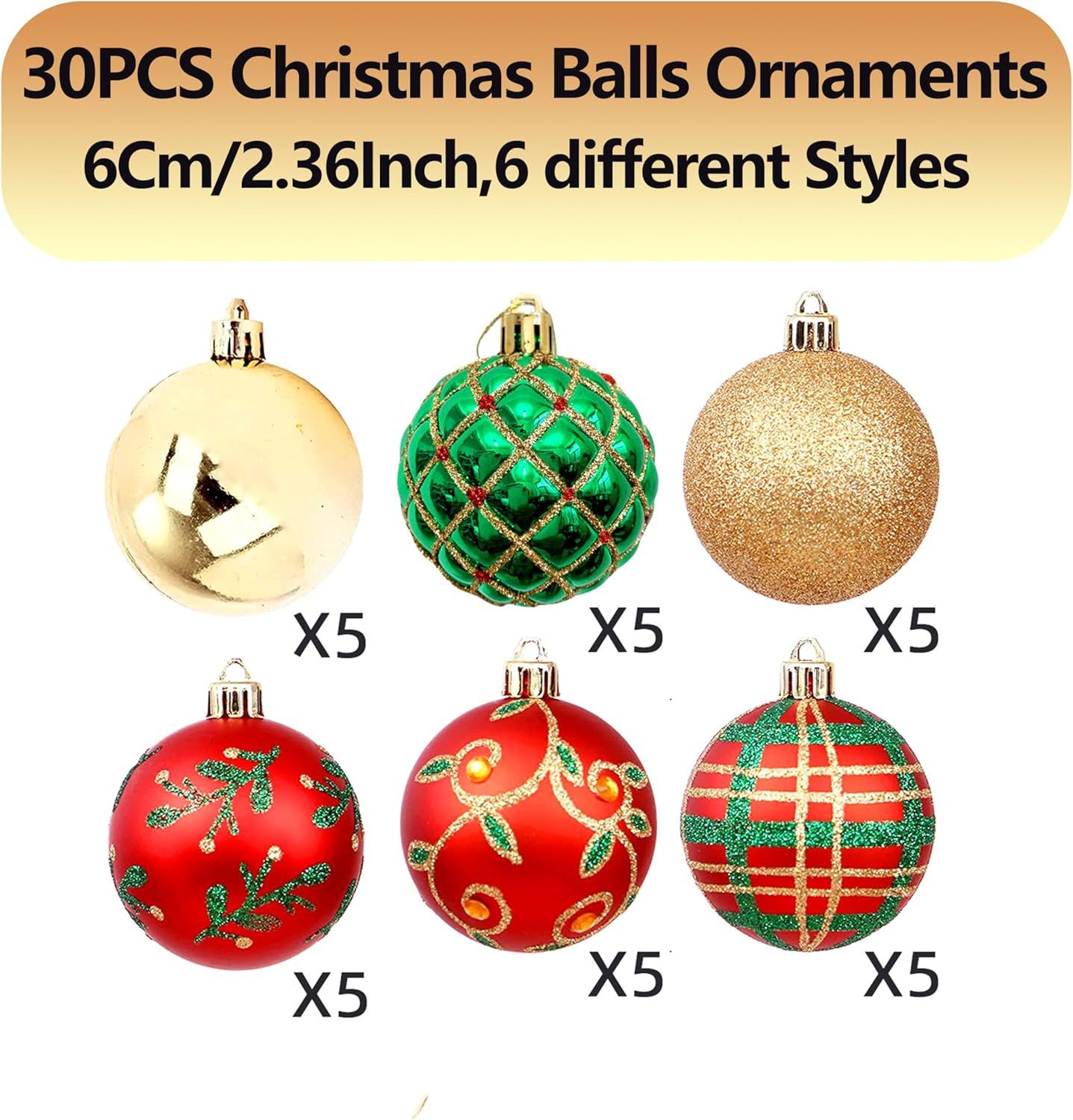 Coonoor Weihnachtsbaumkugel 30ct/ 60mm Weihnachtskugeln Ornamente, bruchsichere