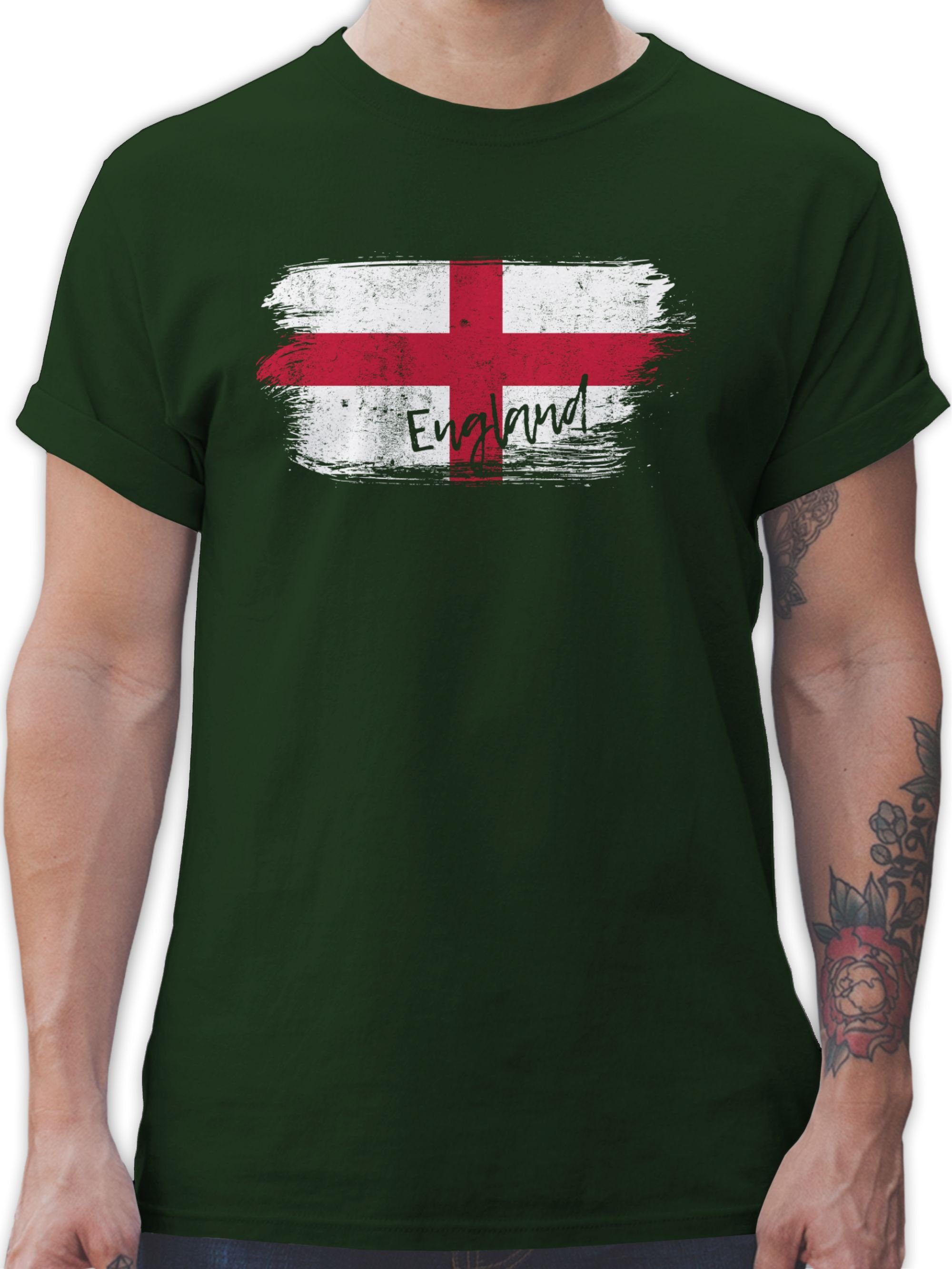 Vintage 2024 England T-Shirt 3 Fussball Dunkelgrün Shirtracer EM