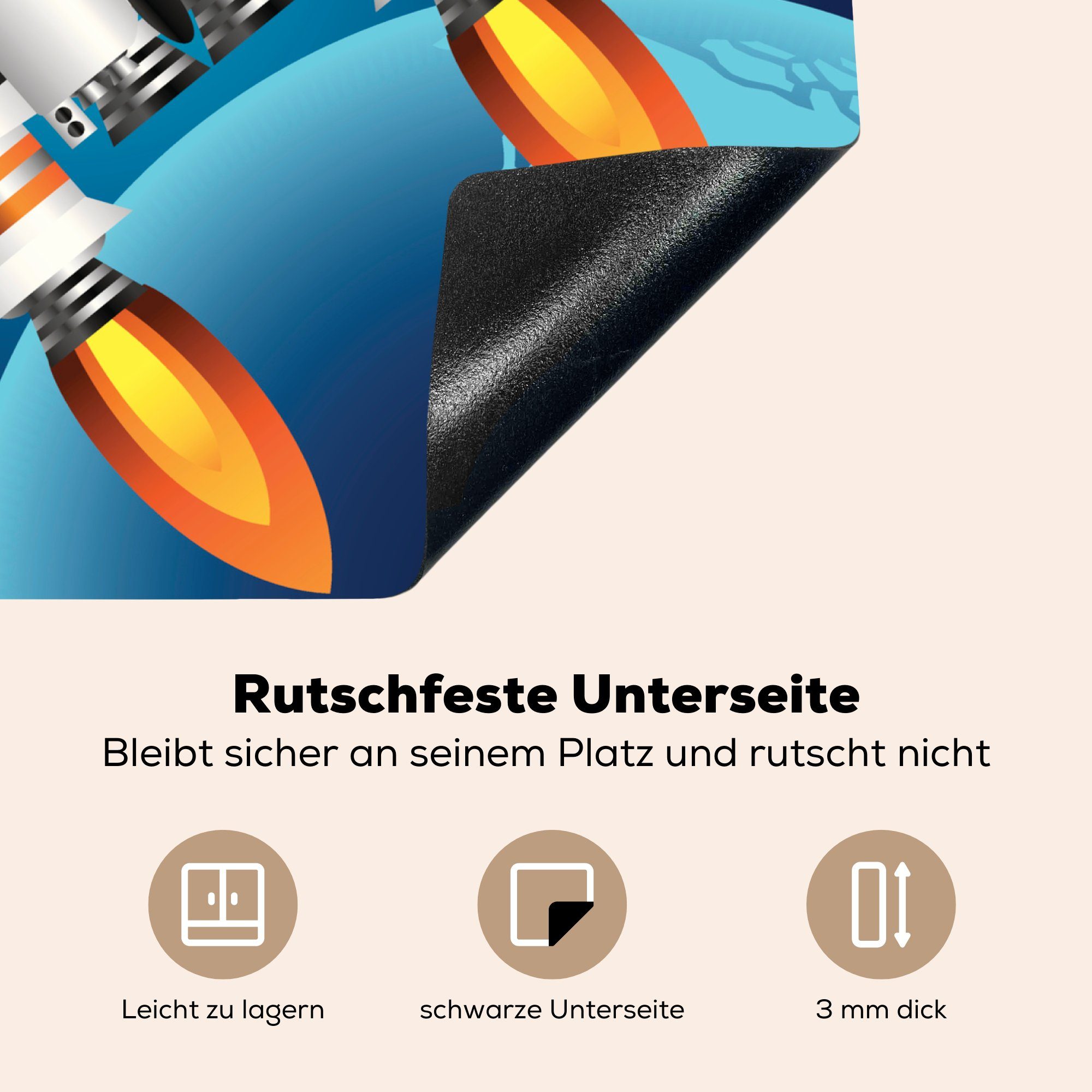 Eine Illustration cm, tlg), Vinyl, auf Shuttles einer (1 Rakete, Space 57x51 MuchoWow Herdblende-/Abdeckplatte Induktionsschutz, Induktionskochfeld, Ceranfeldabdeckung eines