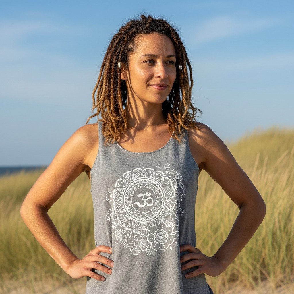 Guru-Shop T-Shirt Tanktop mit Ethnodruck, Om Mandala Yogatop - grau Festiva günstig online kaufen