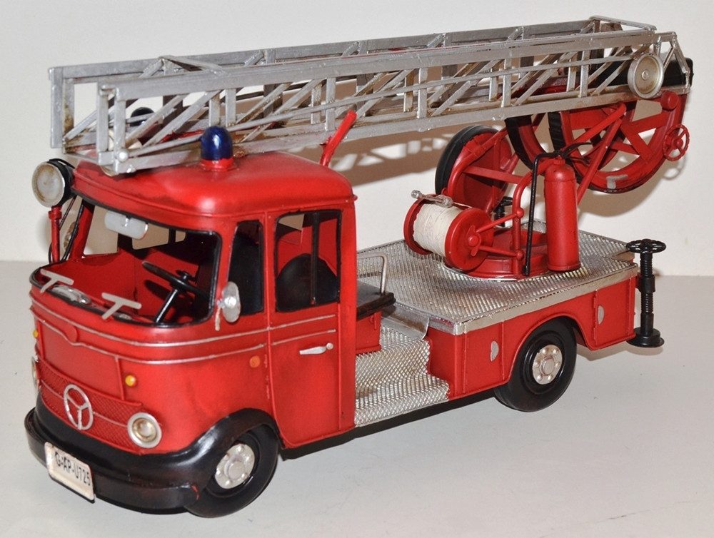 Modellauto Blech Modell Oldtimer Mercedes-Benz L 405 Feuerwehr Leiter L 38 cm