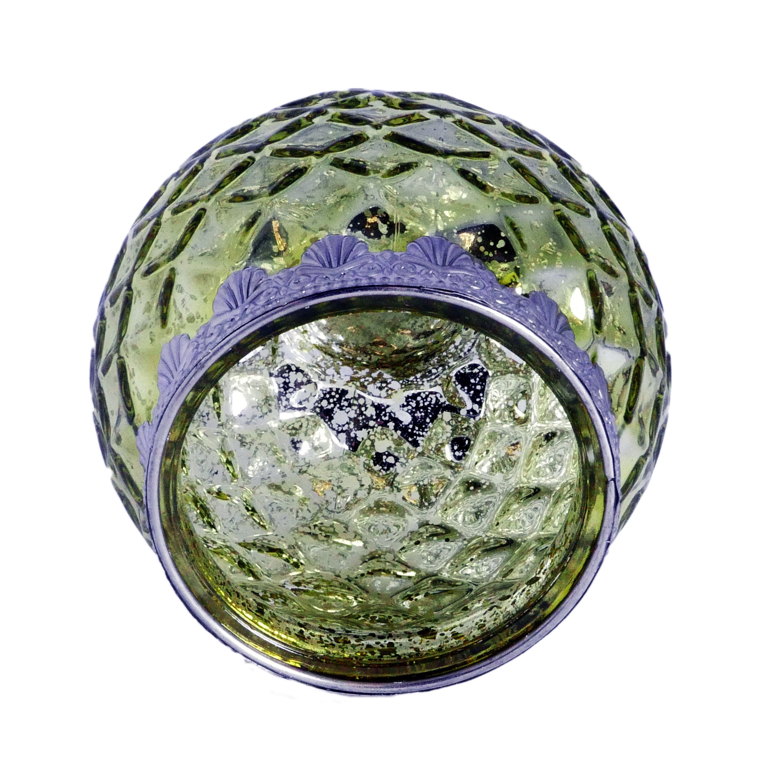 B&S Windlicht Teelichtglas grün Metall Zierrand