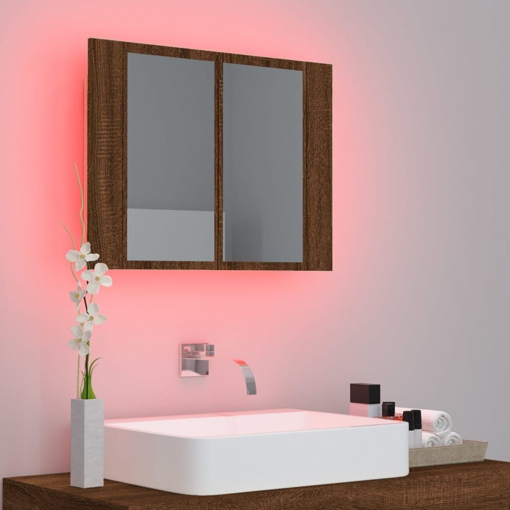 Braune LED-Spiegelschrank Braun (1-St) vidaXL Holzwerkstoff 60x12x45 Badezimmerspiegelschrank Eichen-Optik cm Eiche