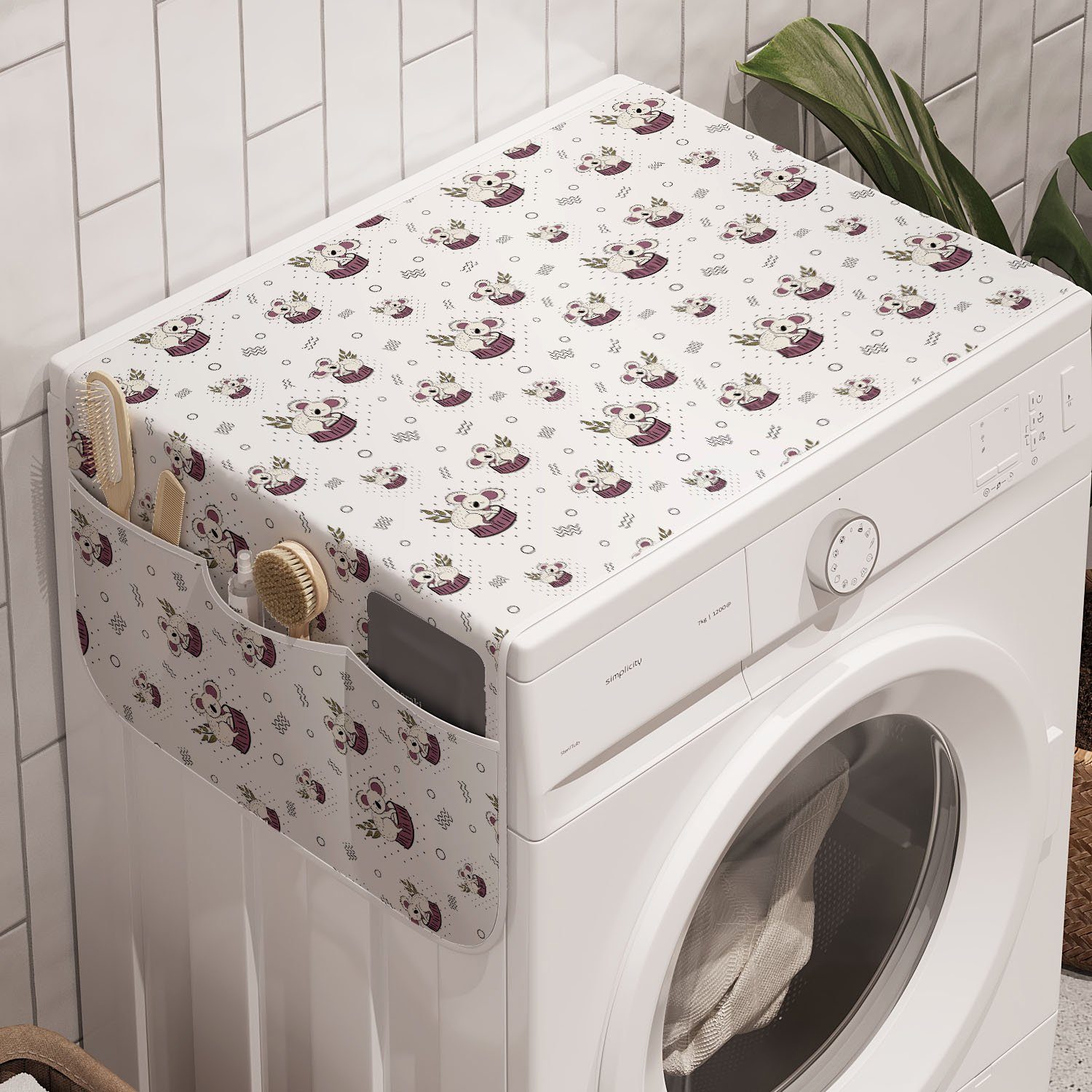 Abakuhaus Badorganizer Anti-Rutsch-Stoffabdeckung für Waschmaschine und Trockner, Gekritzel Bär Koalas Muster Kreise