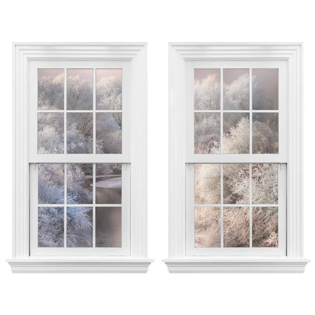 Wandtattoo K&L Wall selbstklebend Bela Doppelfenster Art 3D Wandtattoo Wandbild Landhaus Aufkleber Fenster Winterlandschaft,