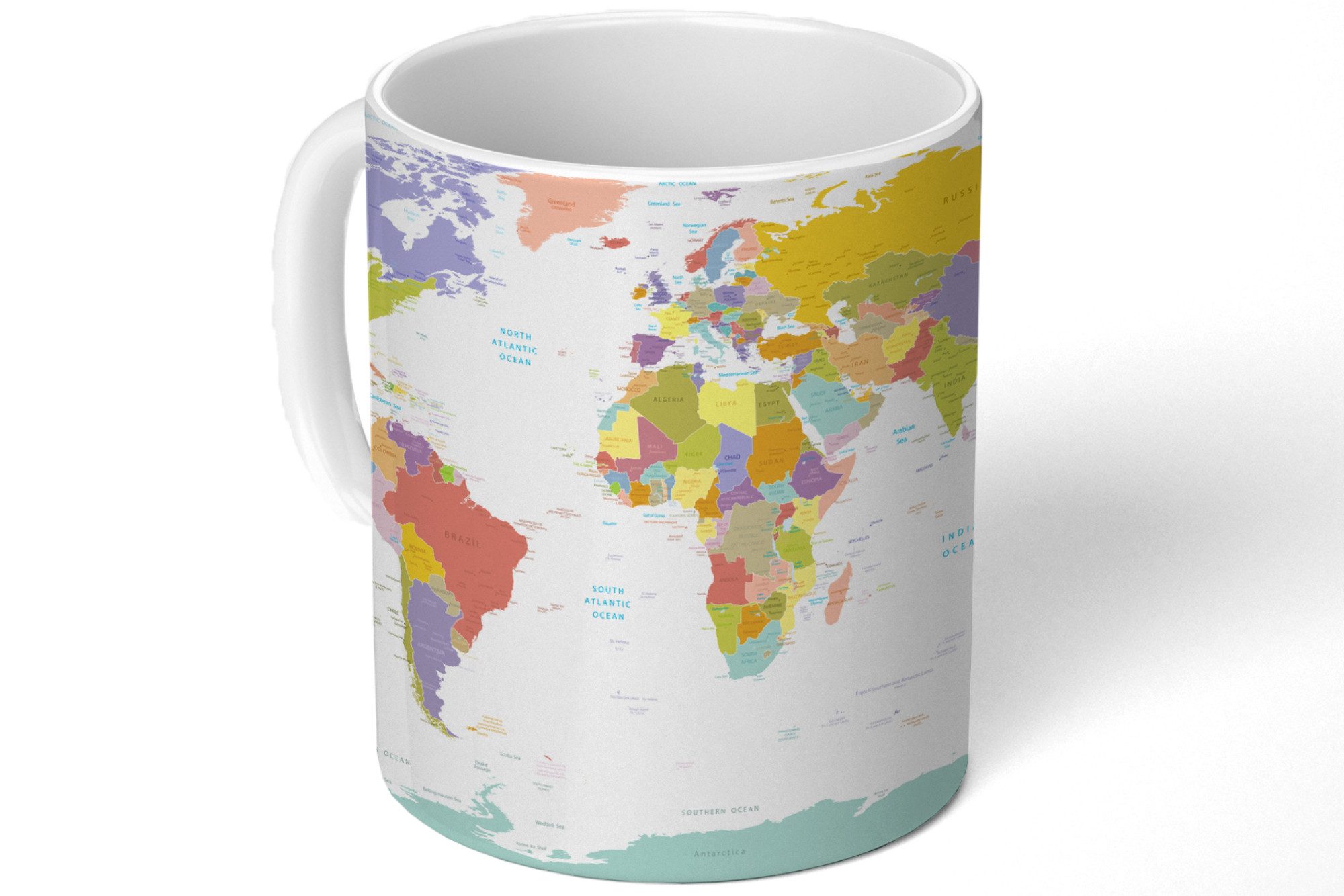 MuchoWow Tasse Weltkarte - Pastell - Farben, 1-tlg., Keramik, Kaffeetassen, Teetasse, Becher, Kaffeebecher, Geschenk