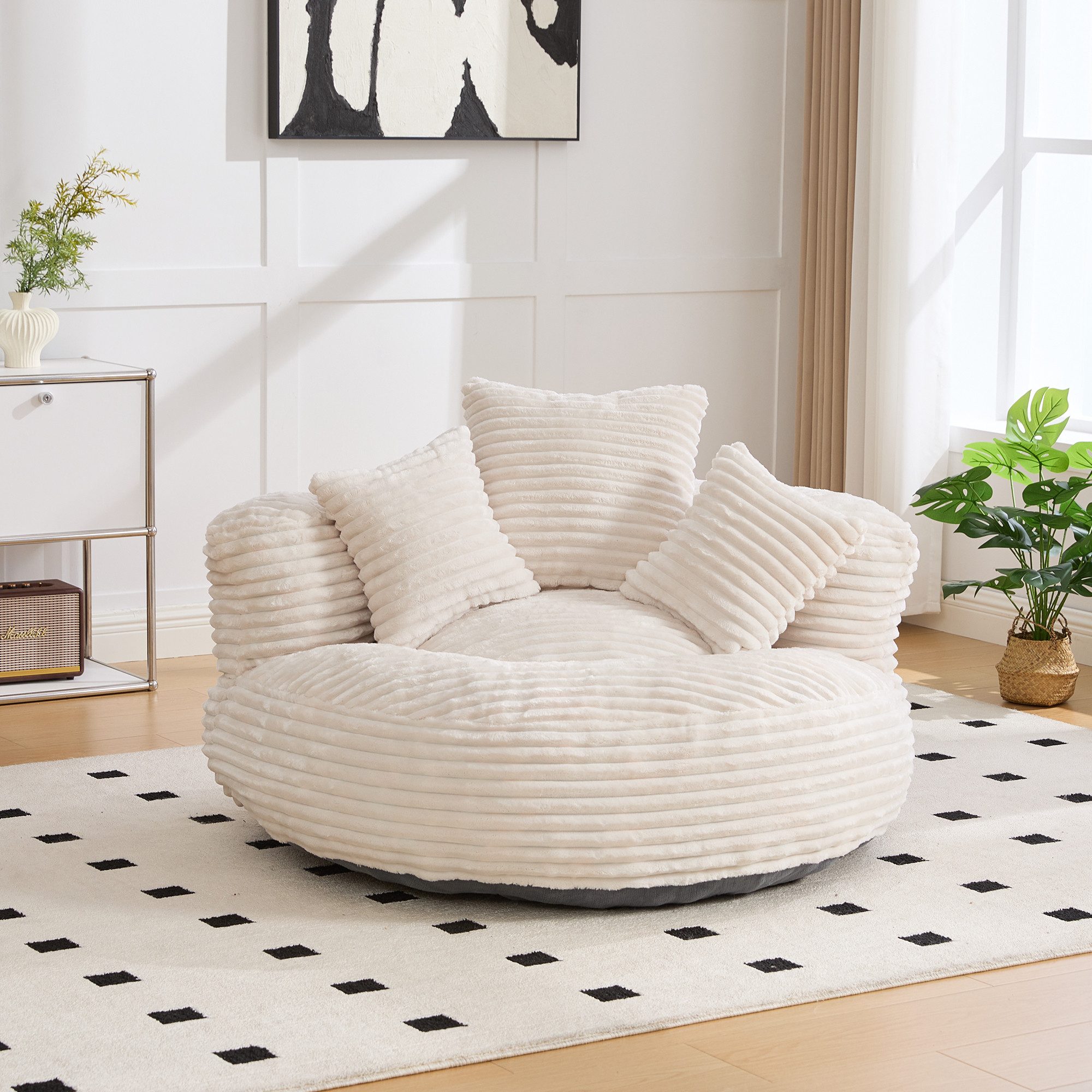 REDOM Sitzsack Einzelsofa, Wohnzimmer Sofa (aus Cordstoff mit hoher Rückenlehne und drei Kissen)