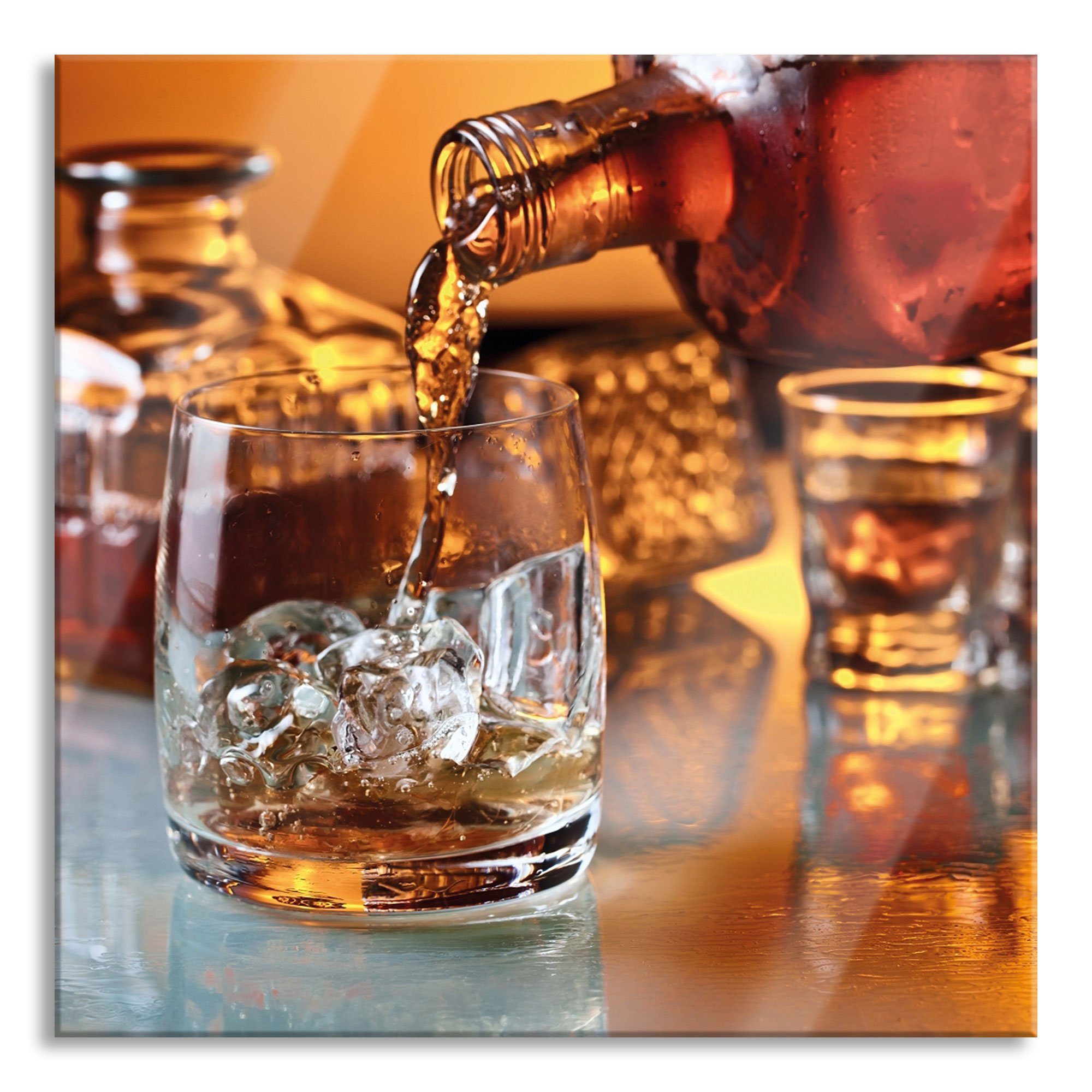 St), Edler Abstandshalter Pixxprint Edler Whiskey, Glasbild Whiskey Aufhängungen Echtglas, inkl. Glasbild (1 und aus