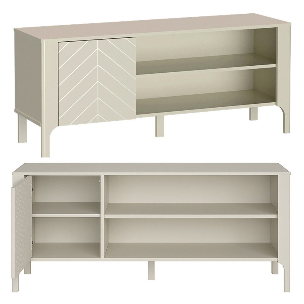 Lomadox Wohnzimmer-Set MAZARA-161, (Mega-Spar-Set, 4-St., Kommode Vitrine Lowboard Highboard), Wohnwand mit Fischgrät Dekor, Push-to-Open und Softclose-Funktion
