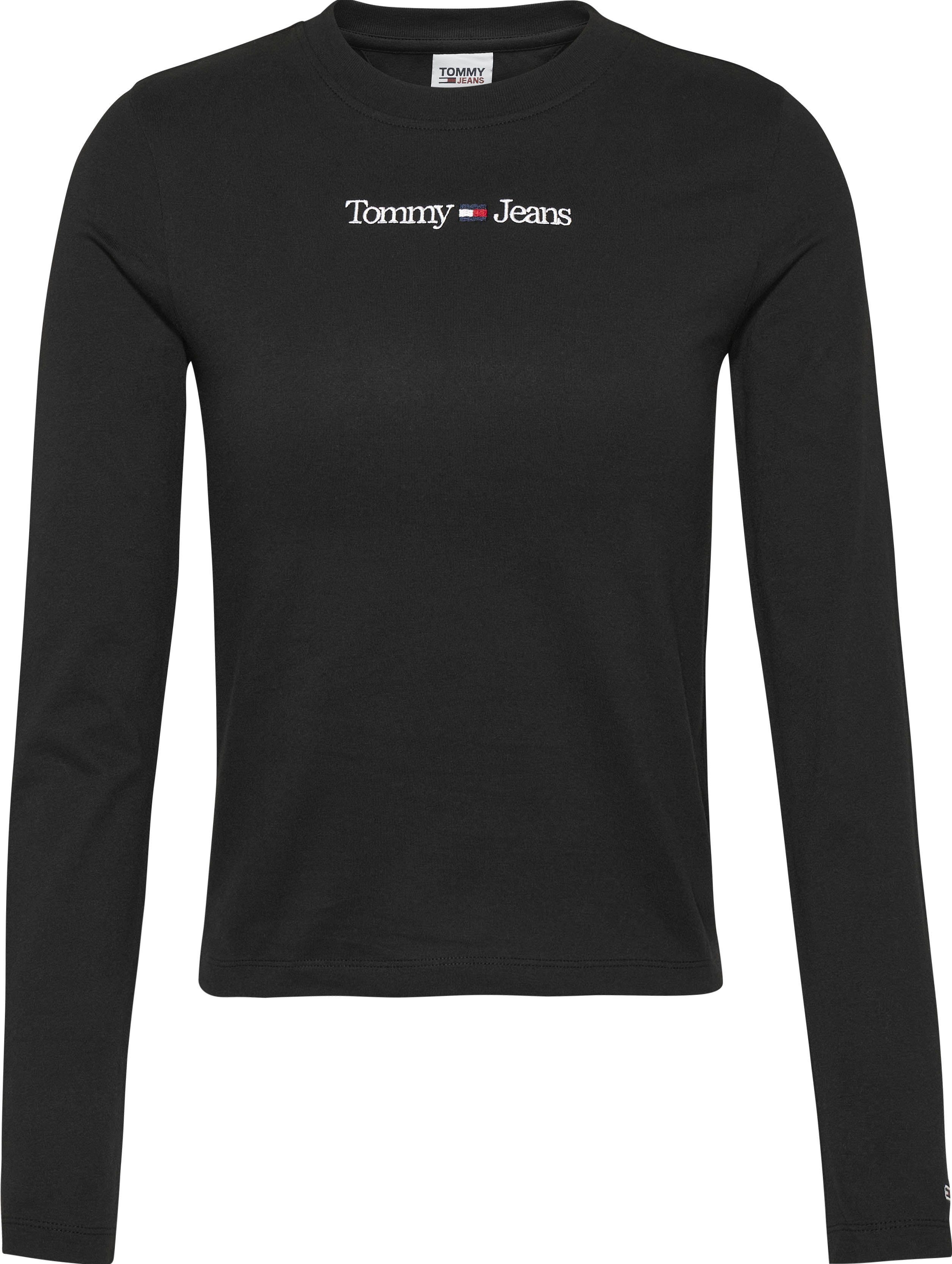 Tommy Jeans Langarmshirt TJW BABY Logo-Schriftzug mit Tommy gesticktem schwarz LINEAR Jeans LS SERIF