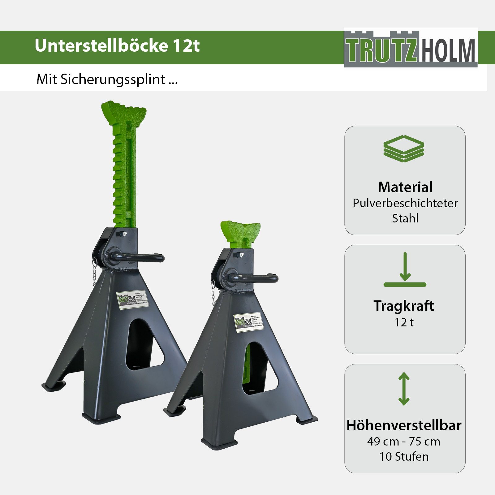TRUTZHOLM Sägebock Unterstellbock 12 Tonnen Traglast pro Stütze Höhe von 490 - 750 mm, (Spar-Set, 2er Set)