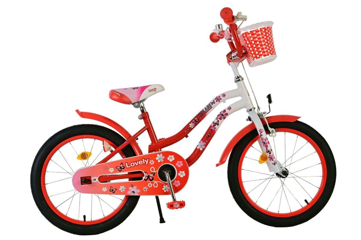 Volare Kinderfahrrad 18 Zoll Kinder Mädchen Fahrrad Kinderfahrrad Rad Bike LOVELY Rot 2078, 1 Gang, Rücktritt, Korb, Seitenständer, Schutzbleche, Klingel