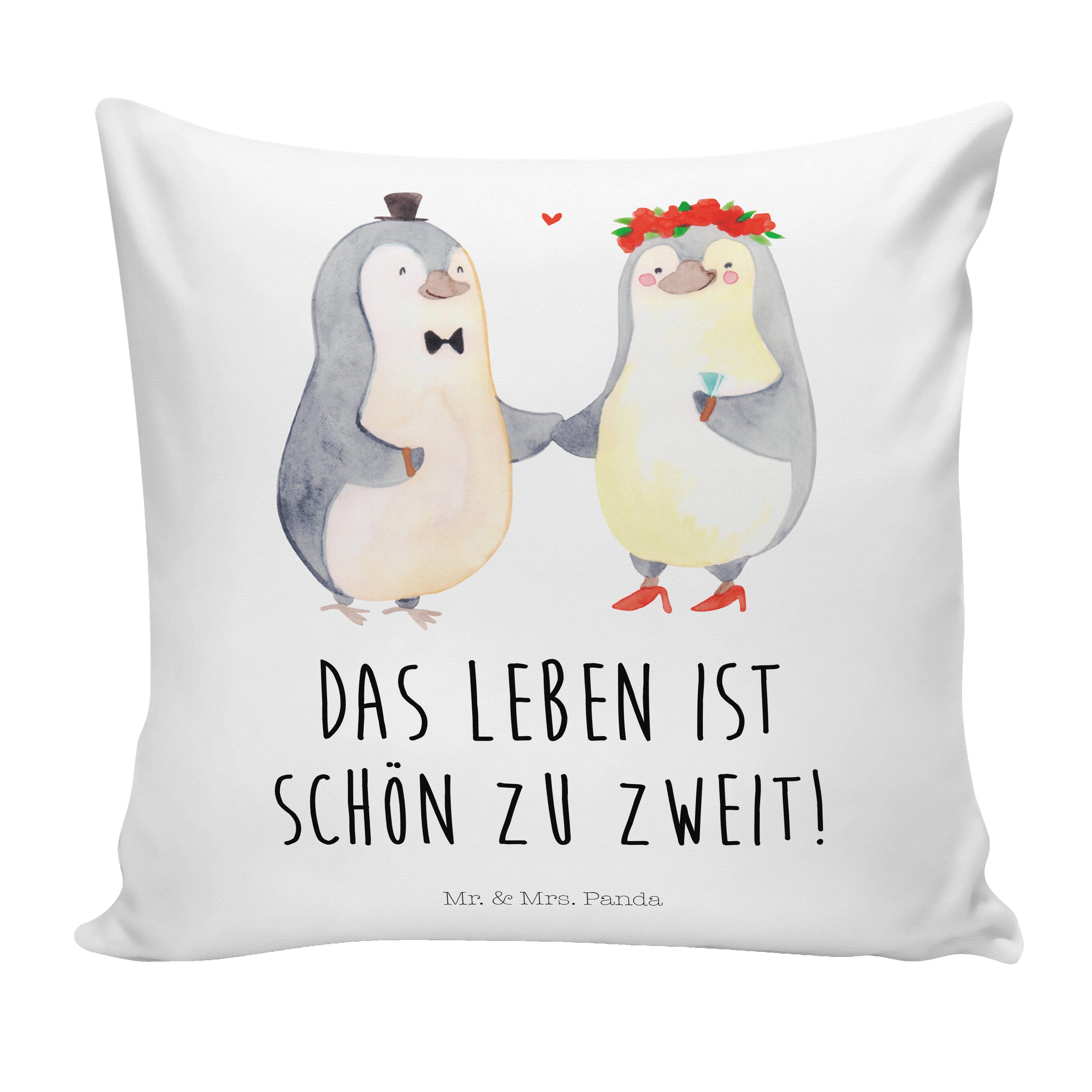 Mr. & Mrs. Panda Dekokissen Pinguin Heirat - Weiß - Geschenk, Paar, Kissenhülle, Jahrestag, Hochz | Dekokissen