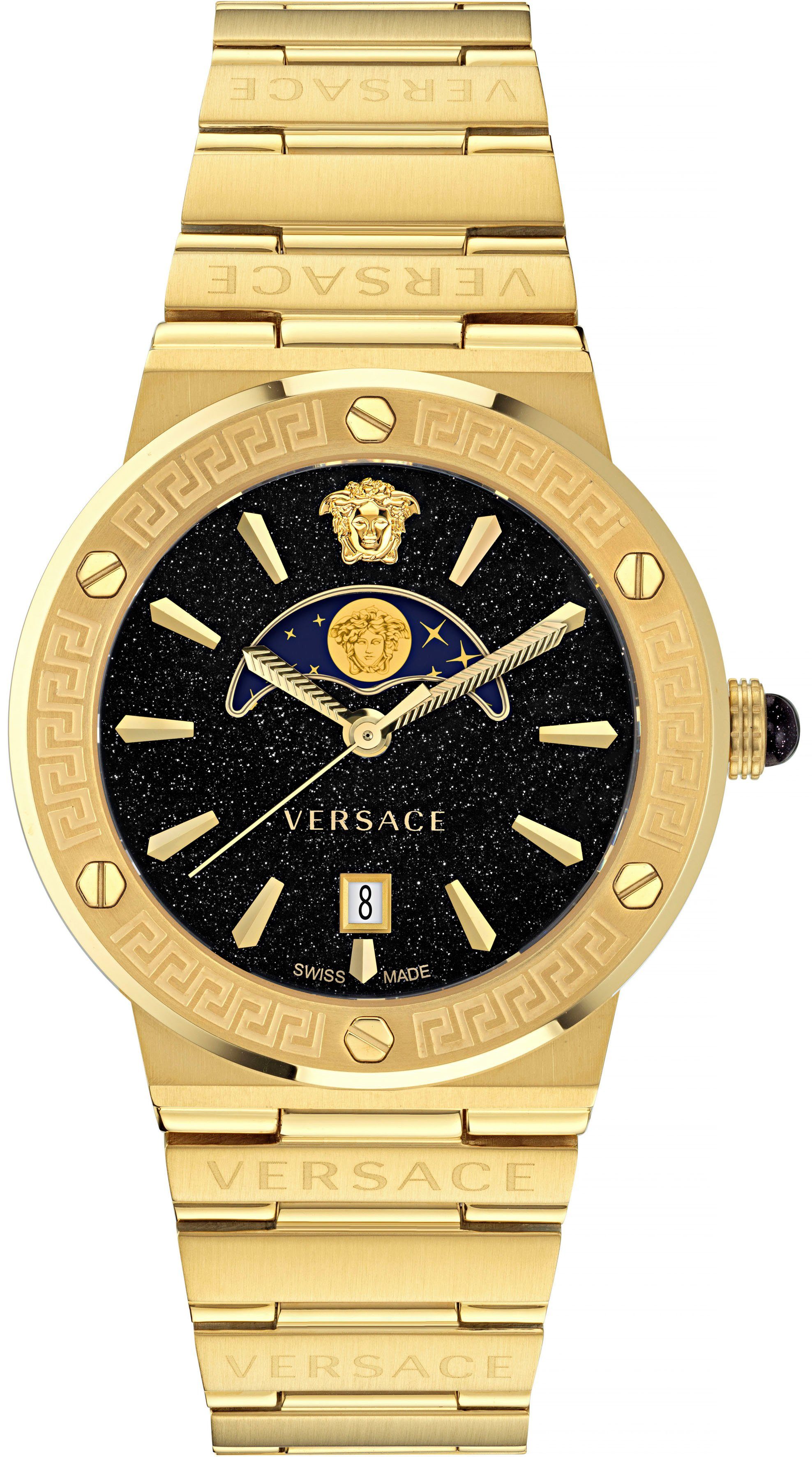 Versace Quarzuhr GRECA LOGO MOONPHASE VE7G00323, Armbanduhr, Damenuhr, Saphirglas, Datum, Swiss Made, Mondphase