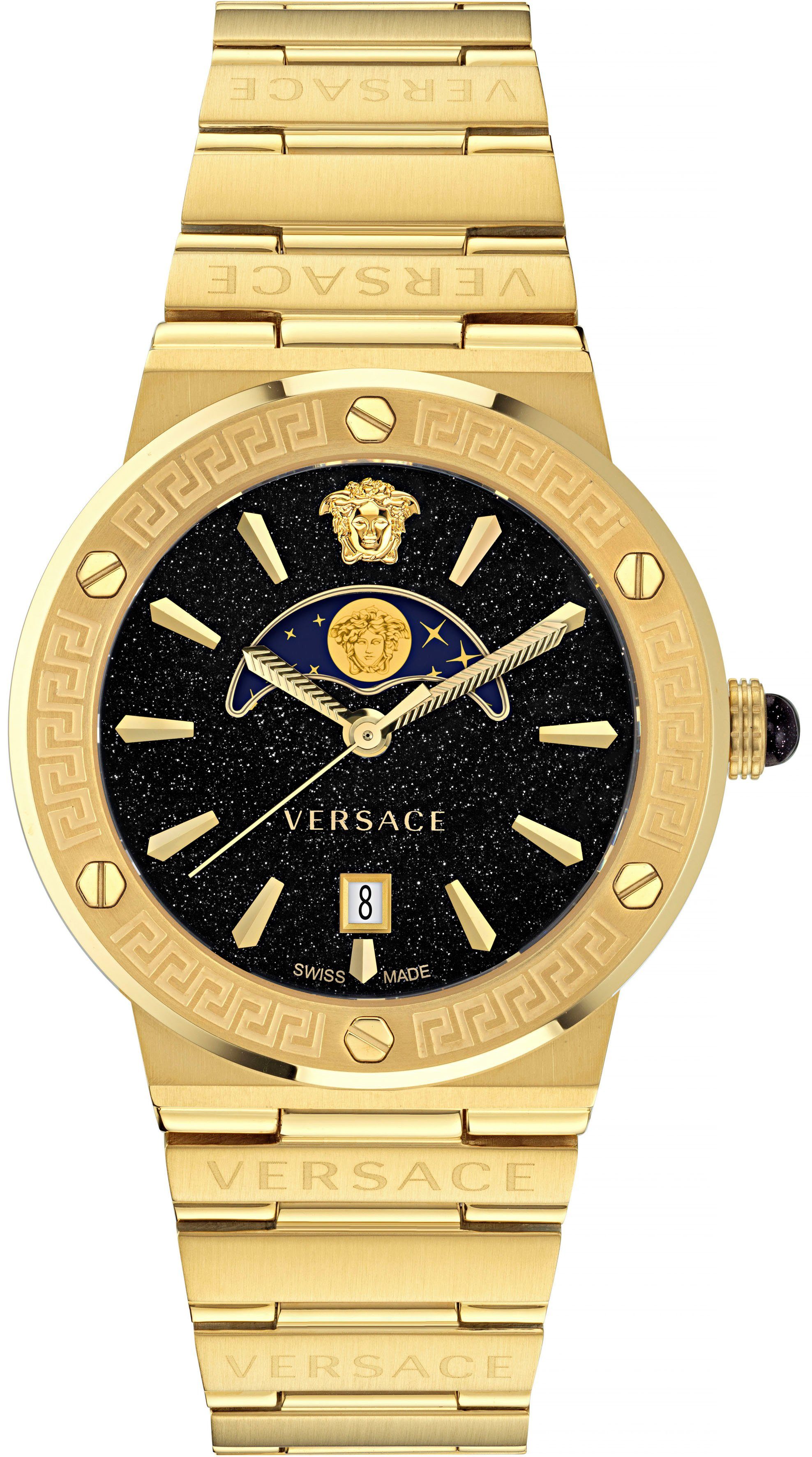 Edelstahl VE7G00323, goldfarben Versace Quarzuhr Mondphase, Armband aus MOONPHASE, LOGO IP-beschichtetem GRECA