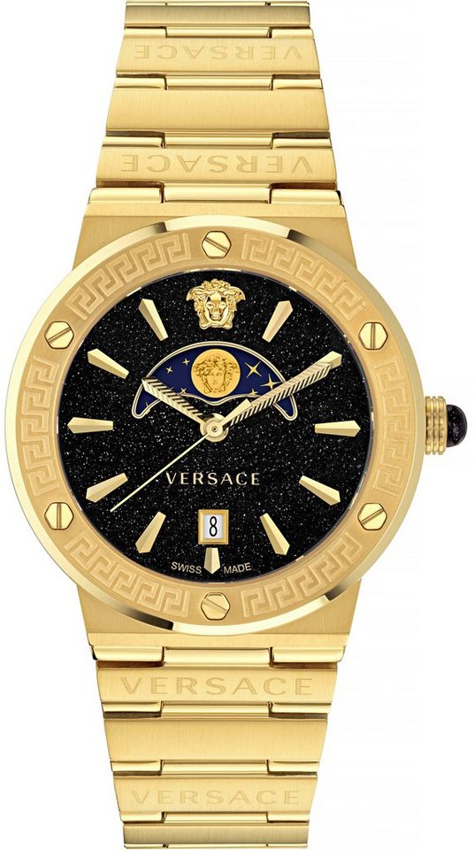 Versace Quarzuhr GRECA LOGO MOONPHASE, VE7G00323, Mondphase, Armband aus  goldfarben IP-beschichtetem Edelstahl