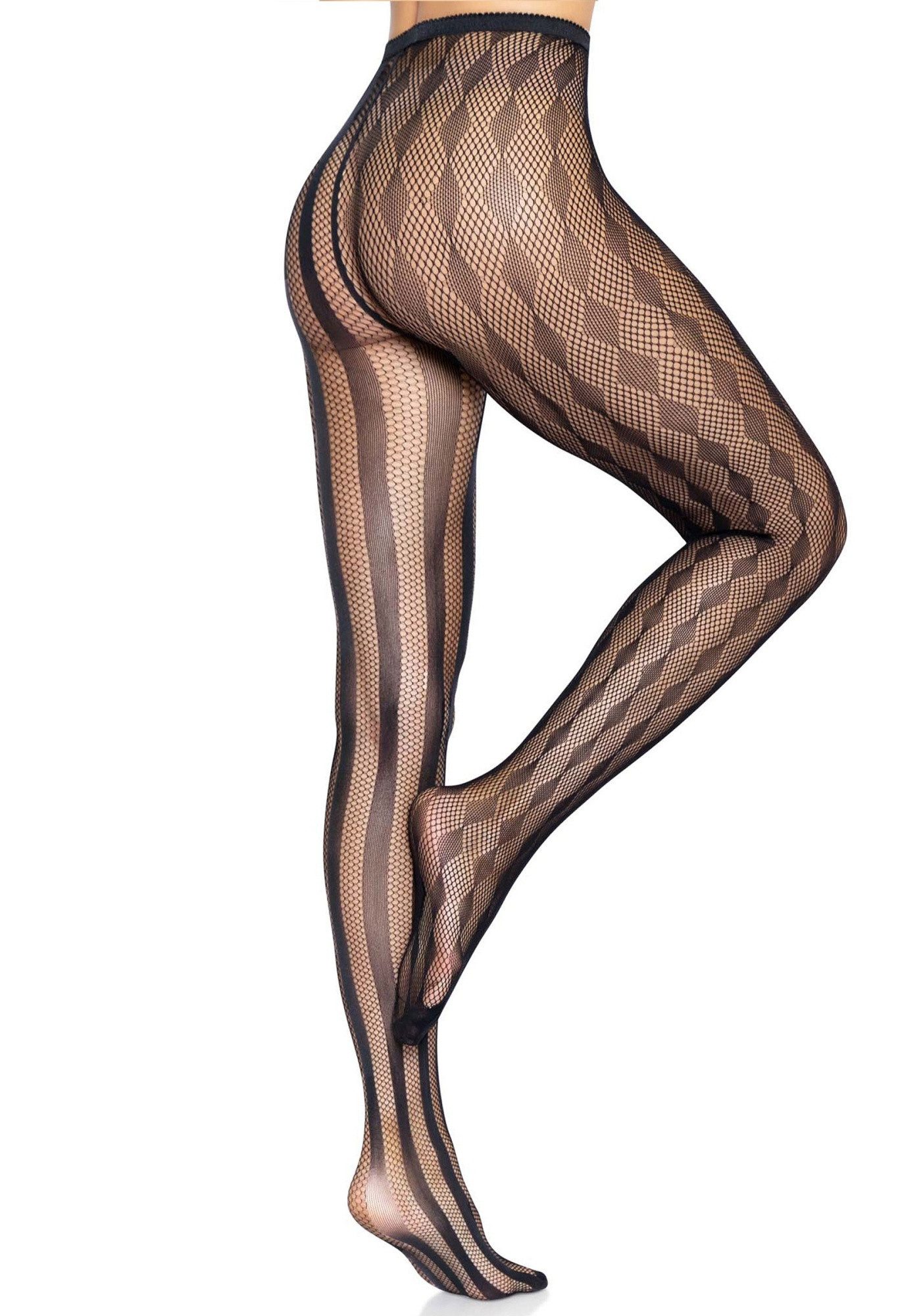 Leg Avenue Netzstrumpfhose Harlekin Netz-Strumpfhose mit Muster - schwarz (1 St) transparent