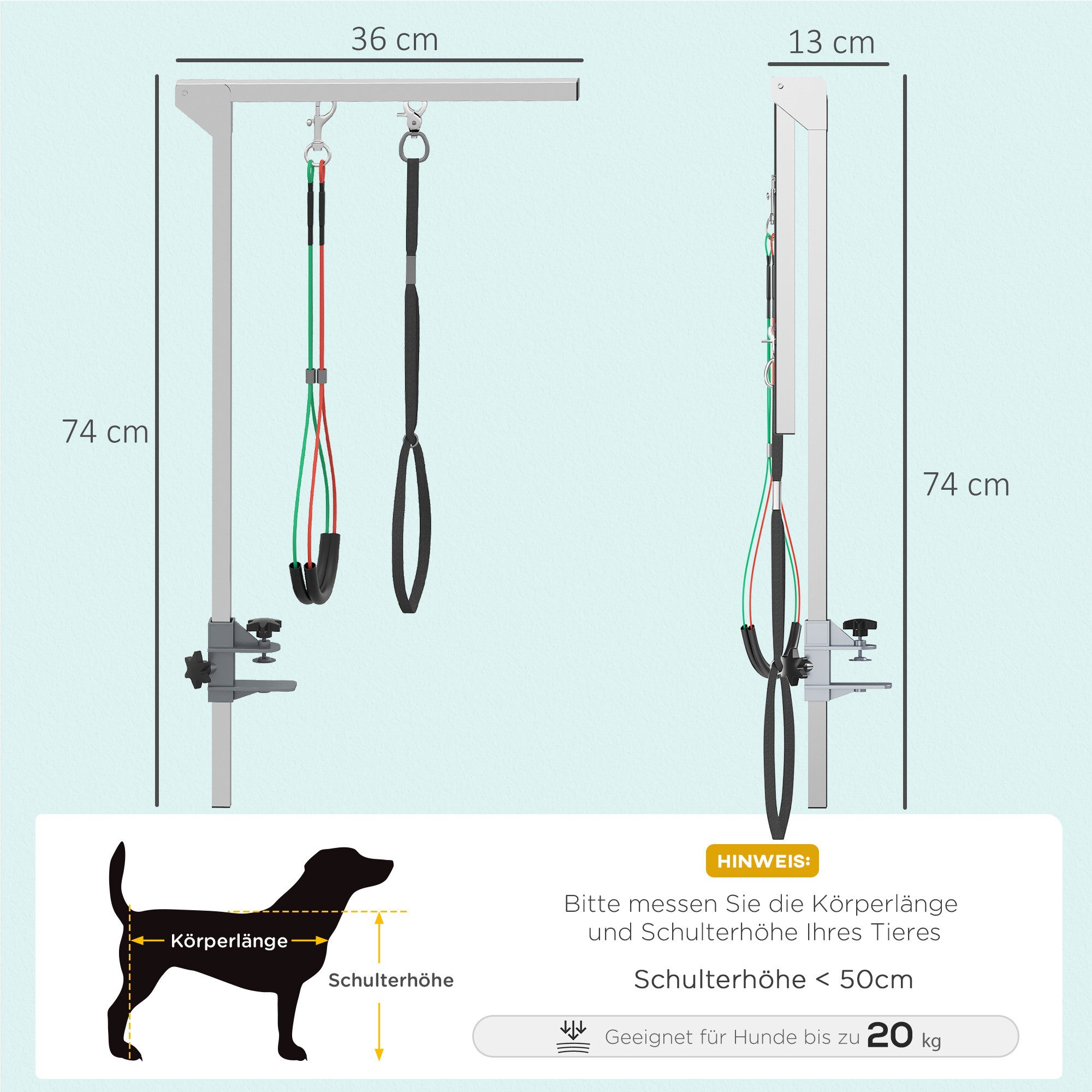 PawHut Arbeitstisch Klappbares Haustier Fellpflege Arm mit Haunch-Halter (Haustierfrisiertischarm, 1-St., Haustierpflege-Arm), Silber 36 x 8 x 74 cm