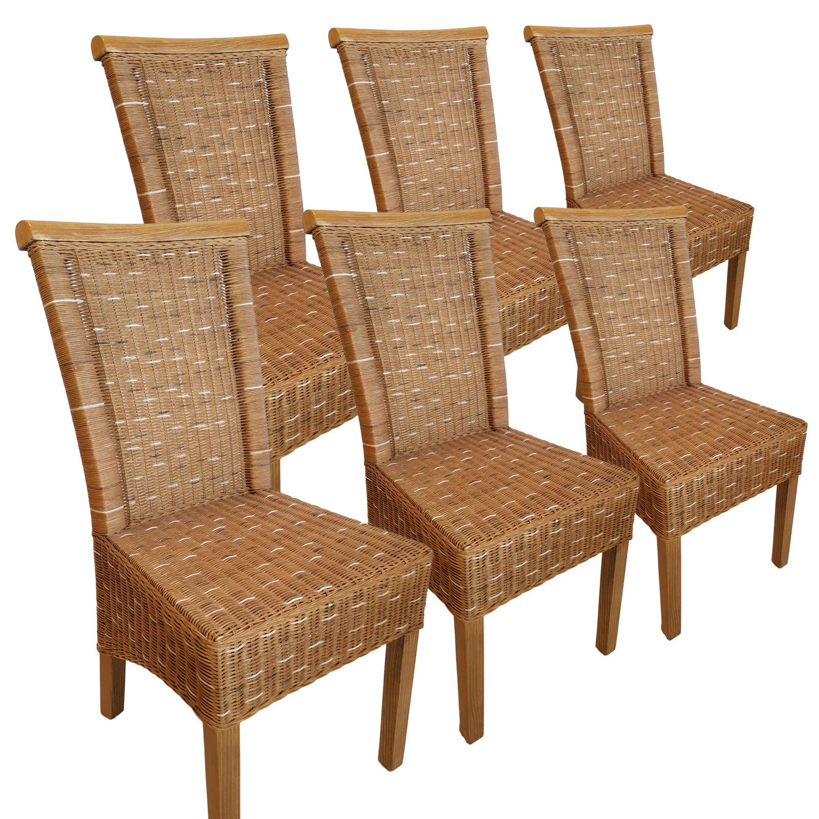 Rattanstuhl Esszimmer Stühle Set 6 Stück Rattanstühle Esstisch Stühle Perth braun