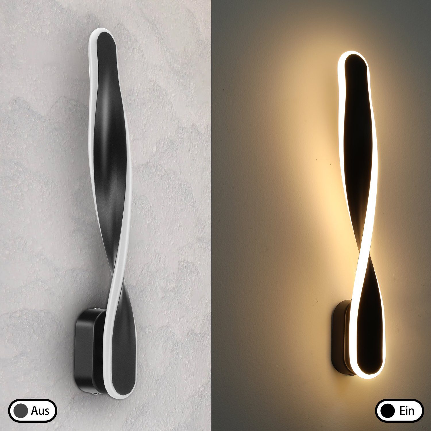 45cm fest Treppen Wandlampe Licht 3000K, Spiralwandleuchte für LED integriert, oyajia Wandleuchte Warmweiß, 16W Korridor Modern Aluminium, aus Hotel LED Wohnzimmer