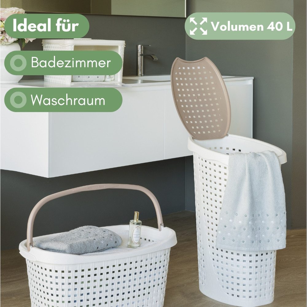 GarPet Wäschebox Wäschekorb mit Deckel Wäschesammler Rattan Wäschekorb Plastik 43 L