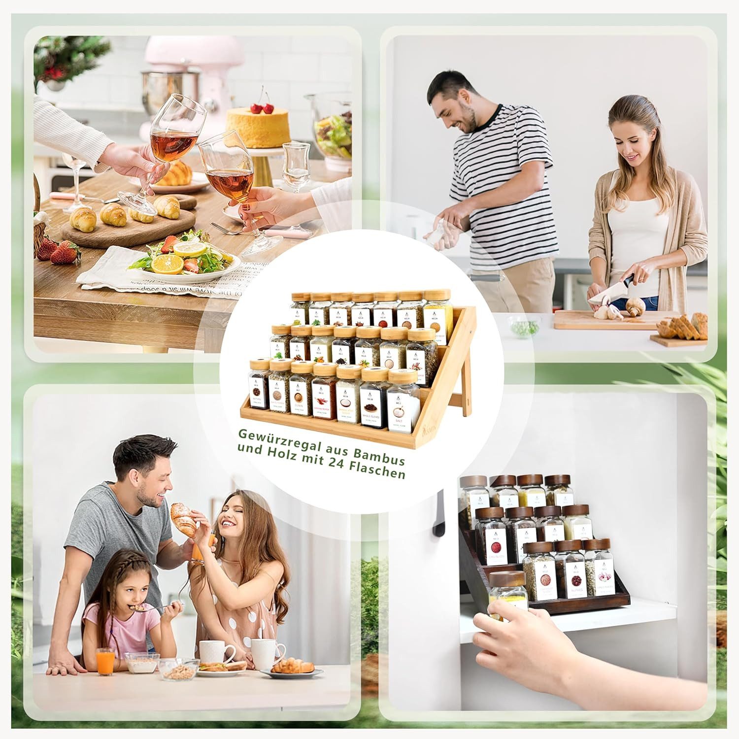 KingLux Gewürzbehälter Gewürzgläser Set mit 21x120ml Bambusregal eckig gewürzgläser glas, (21-tlg) – Bild 3 von 5