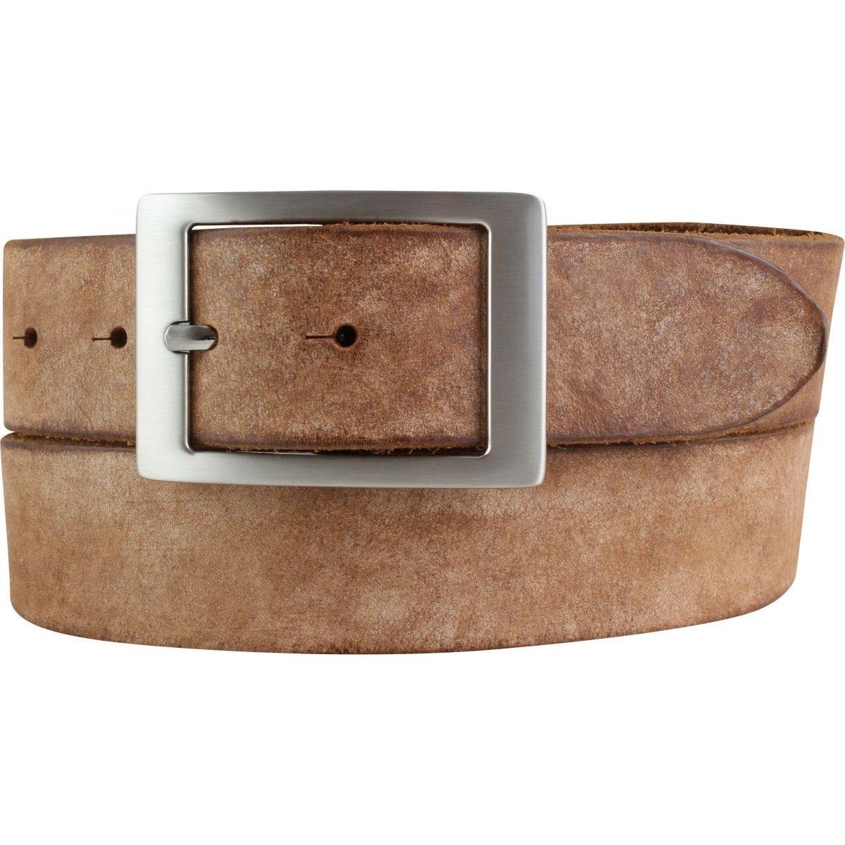 BELTINGER Ledergürtel Herren-Gürtel aus weichem Vollrindleder mit Doppel-Schnalle Vintage-Lo weiches Leder, Gürtelschnalle in Altsilber, Vintage Cognac, Silber