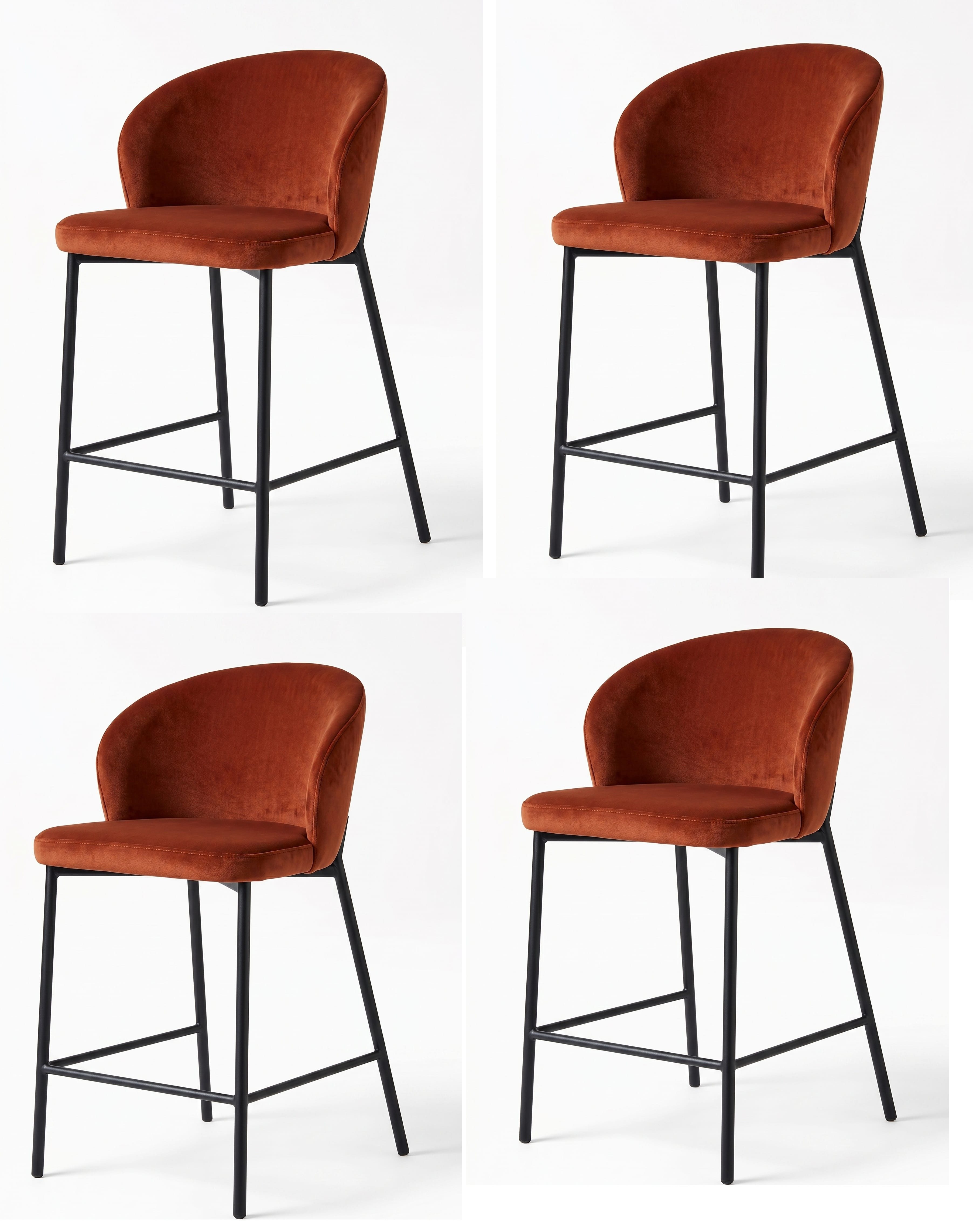 JVmoebel Bargruppe Elegant Barstühle 4x Set Samt Tresenhocker Premium Küchenhocker Orange, (4-tlg., 4er-Set)