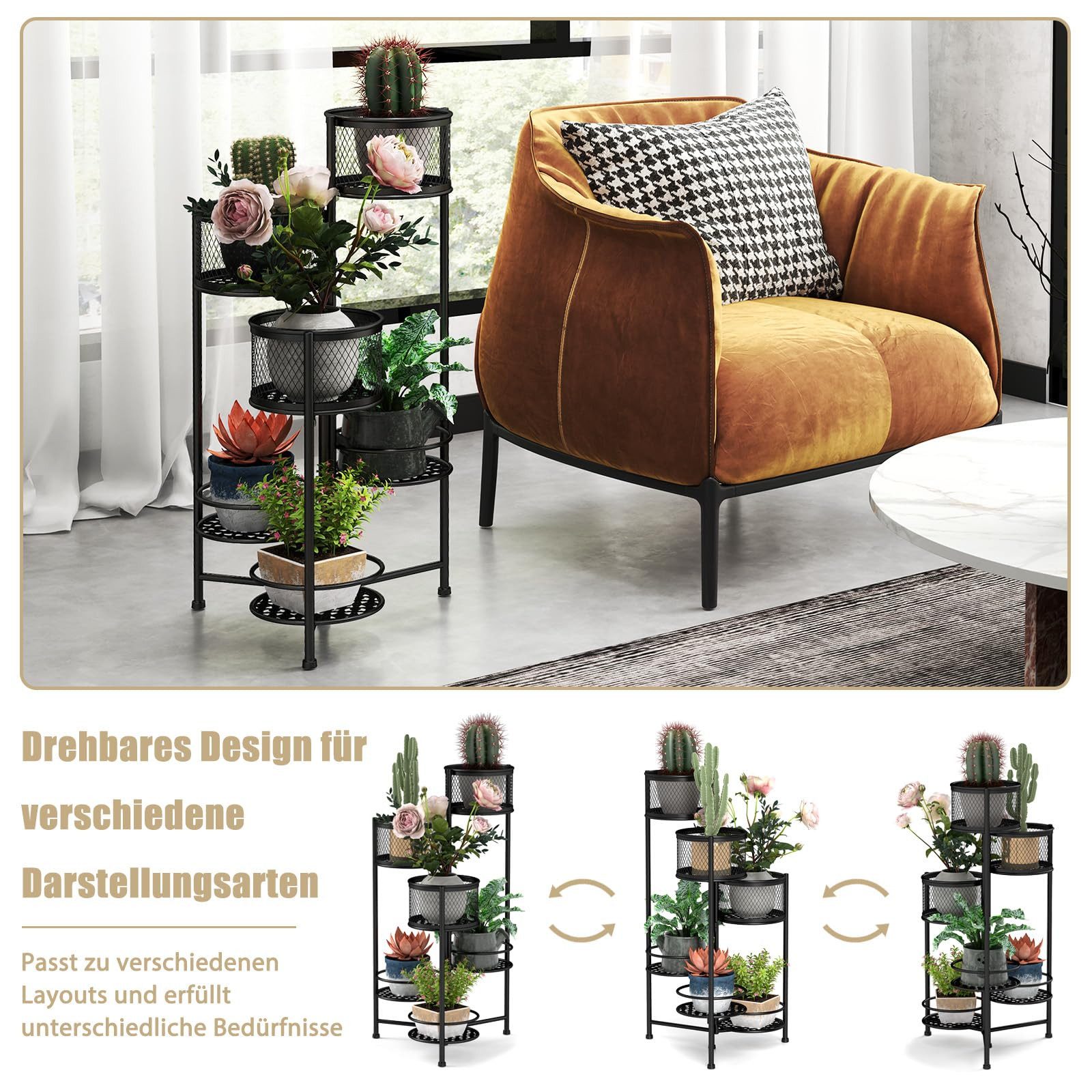 COSTWAY Blumenständer, Pflanzenständer 6 Etagen für Topfpflanzen, drehbar