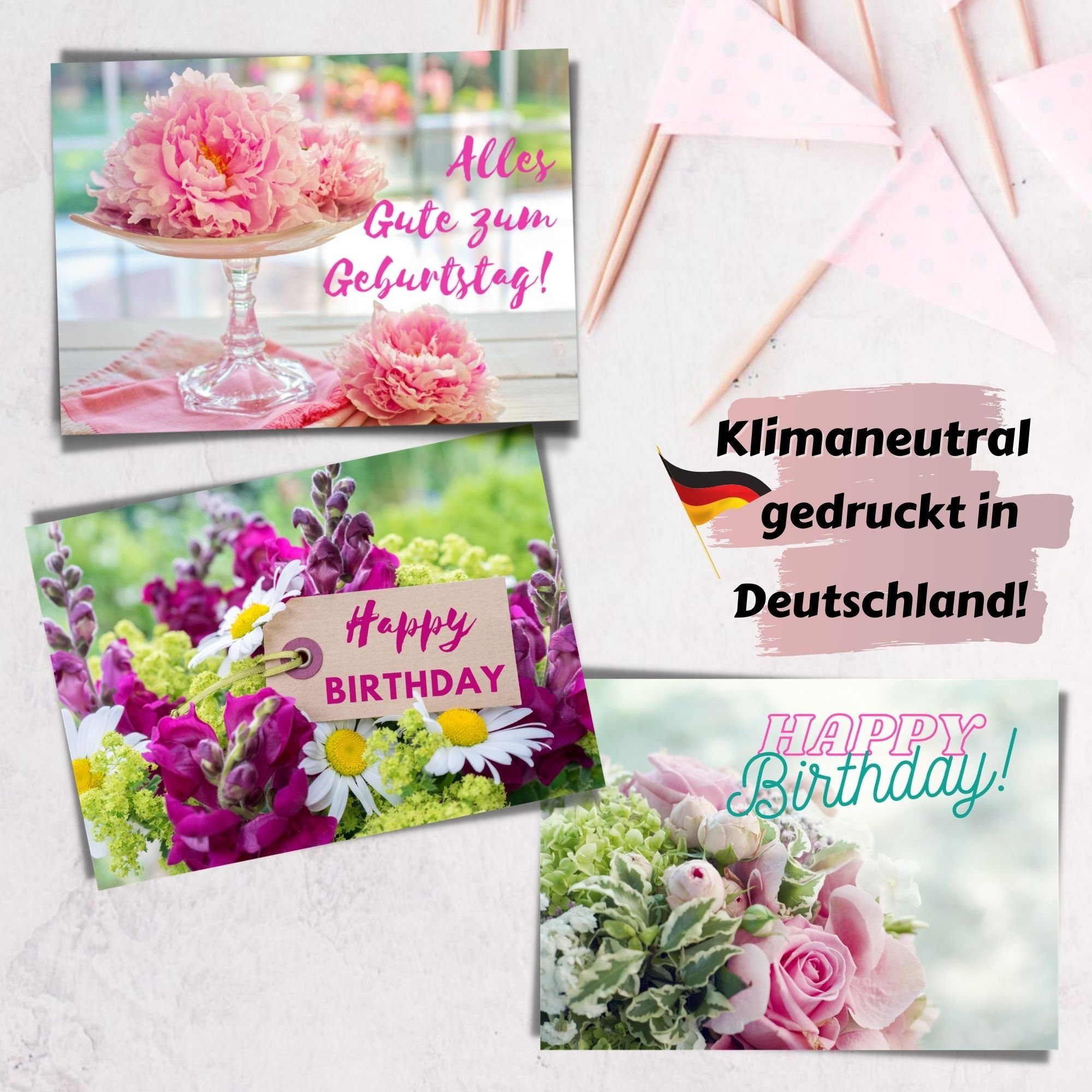 Domelo Geburtstagskarte Geburtstagskarten 12er Set, Karten 12er Grußkarten Birthday Set Kraftpapier zum Umschlag, Postkarten, mit Happy Geburtstag