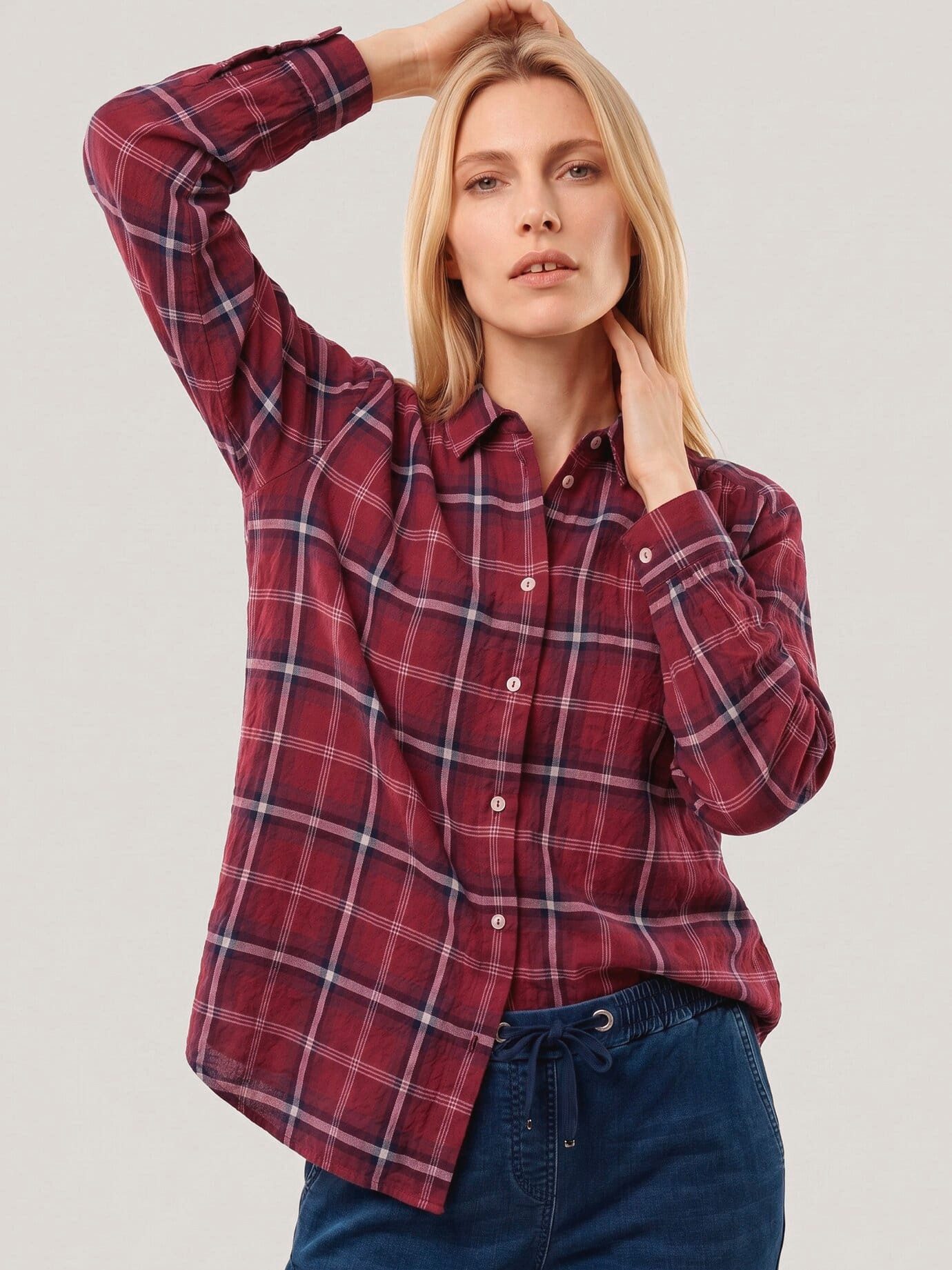 Walbusch Hemdbluse Damen Hemdbluse aus Strukturflanell Blusenkragen Langarm, modisch, pflegeleicht, atmungsaktiv, wärmend