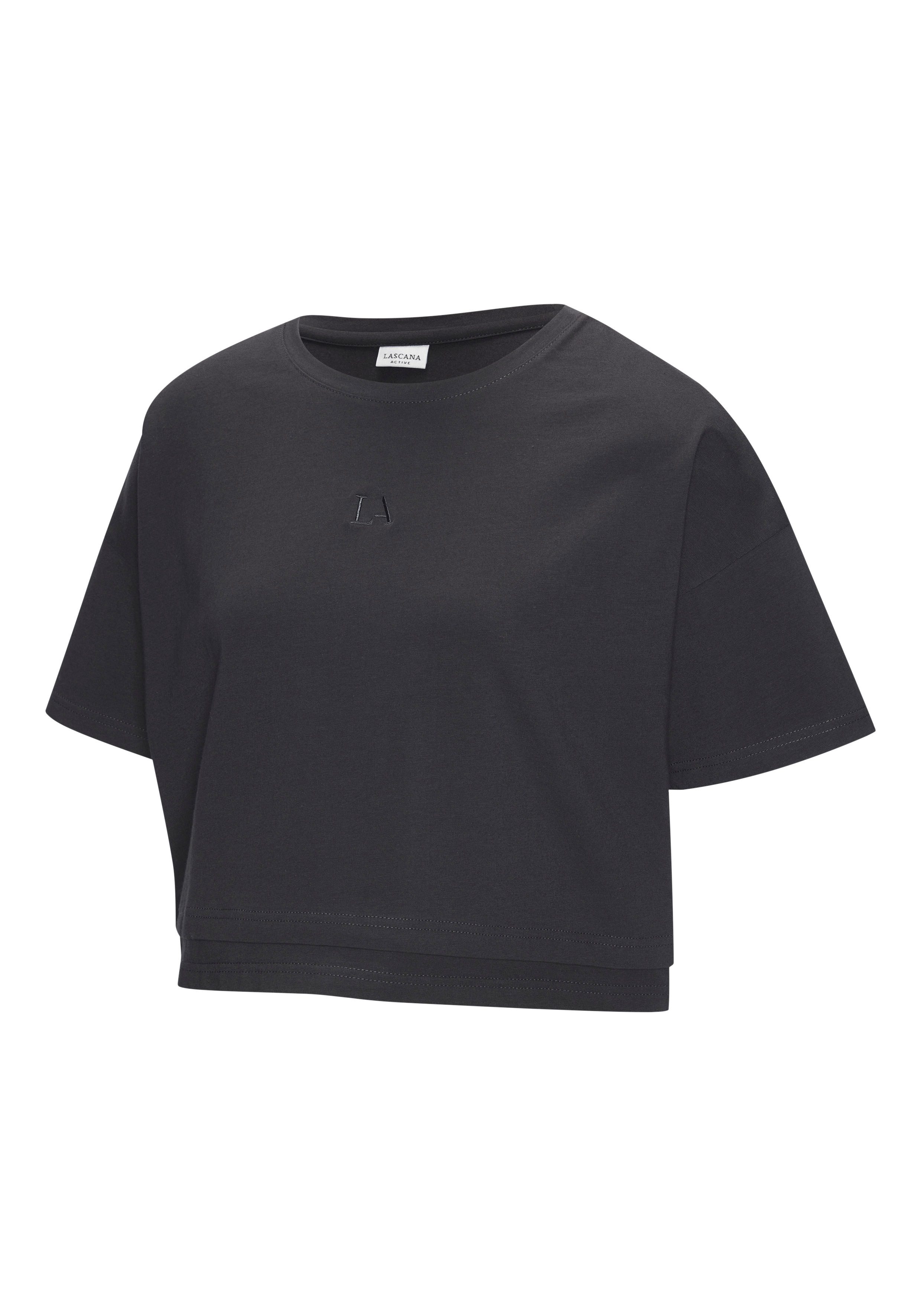 LASCANA Kurzarmshirt T-Shirt, weite Form mit Lagen-Look – Bild 5 von 5
