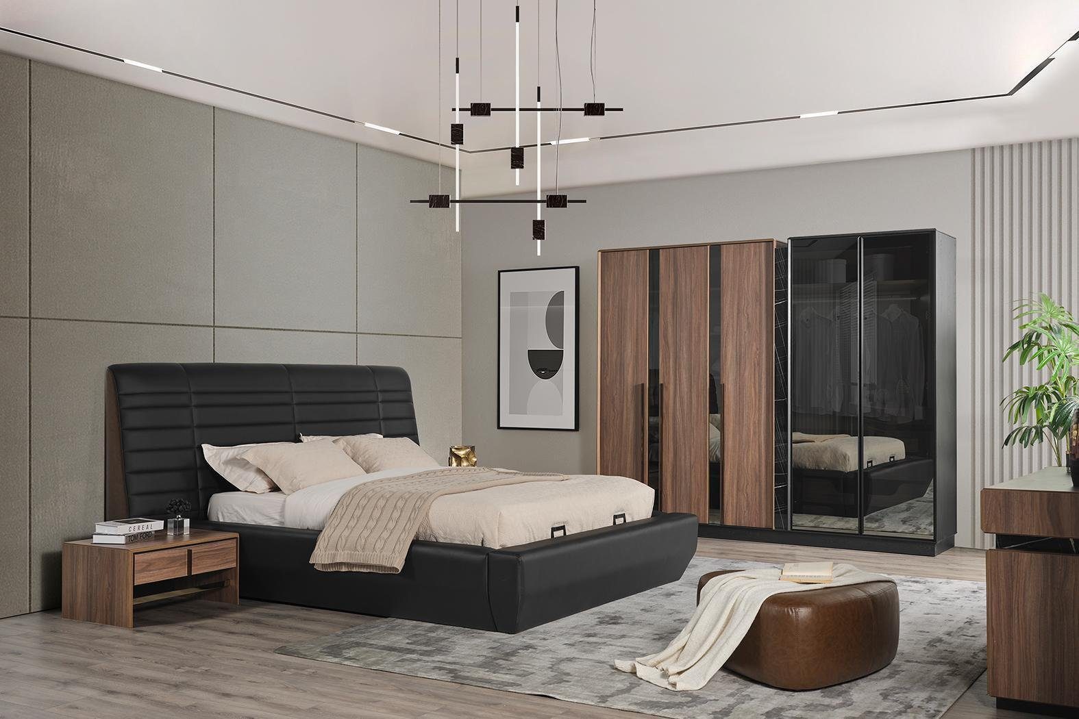 Schlafzimmer-Set 2x In Komplett Set Made Nachttisch Betten braun Schlafzimmer JVmoebel 5tlg, Bett Europe Design