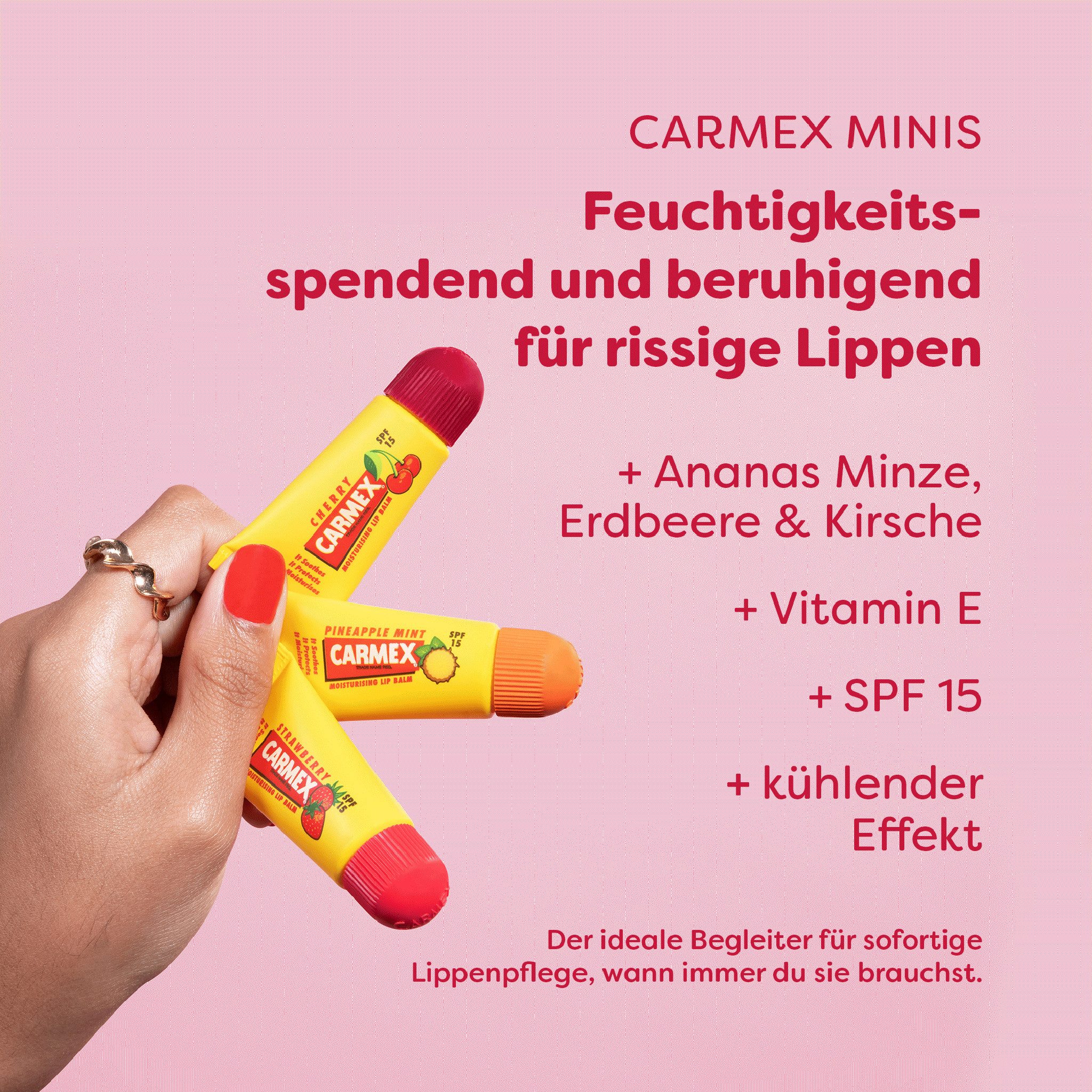 Carmex Lippenpflegestift Carmex Minis Strawberry/Pineapple Mint/Cherry - 10 x 15g