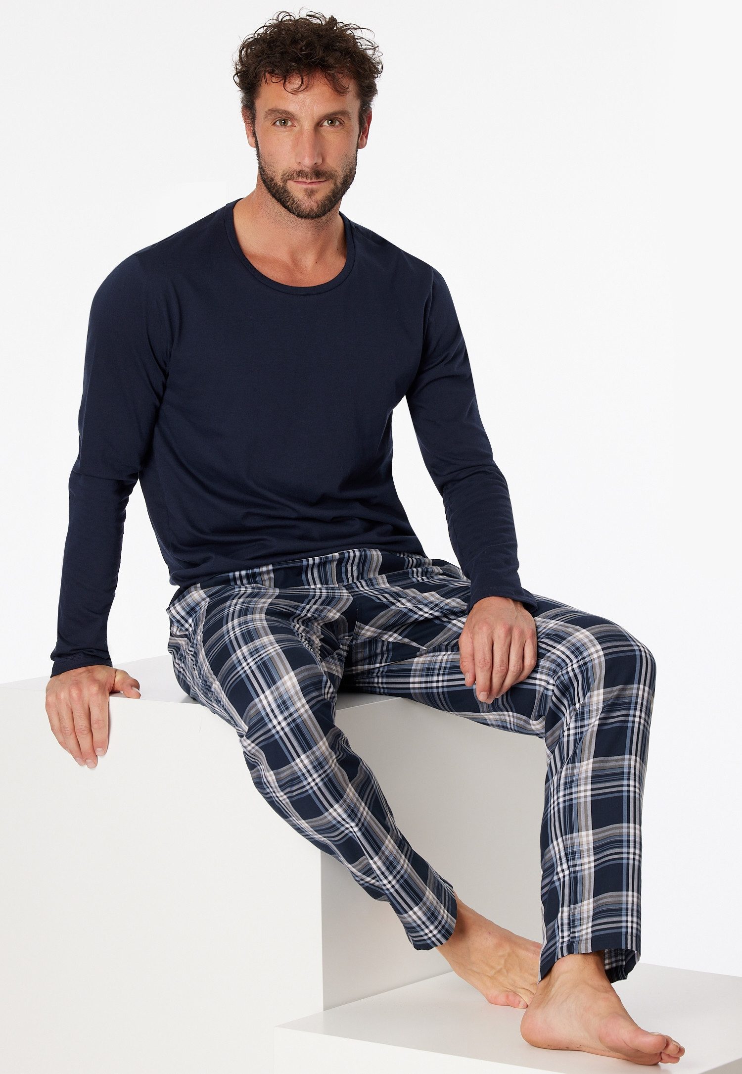 Schiesser Schlafhose Langarmshirt Rundhals günstig online kaufen