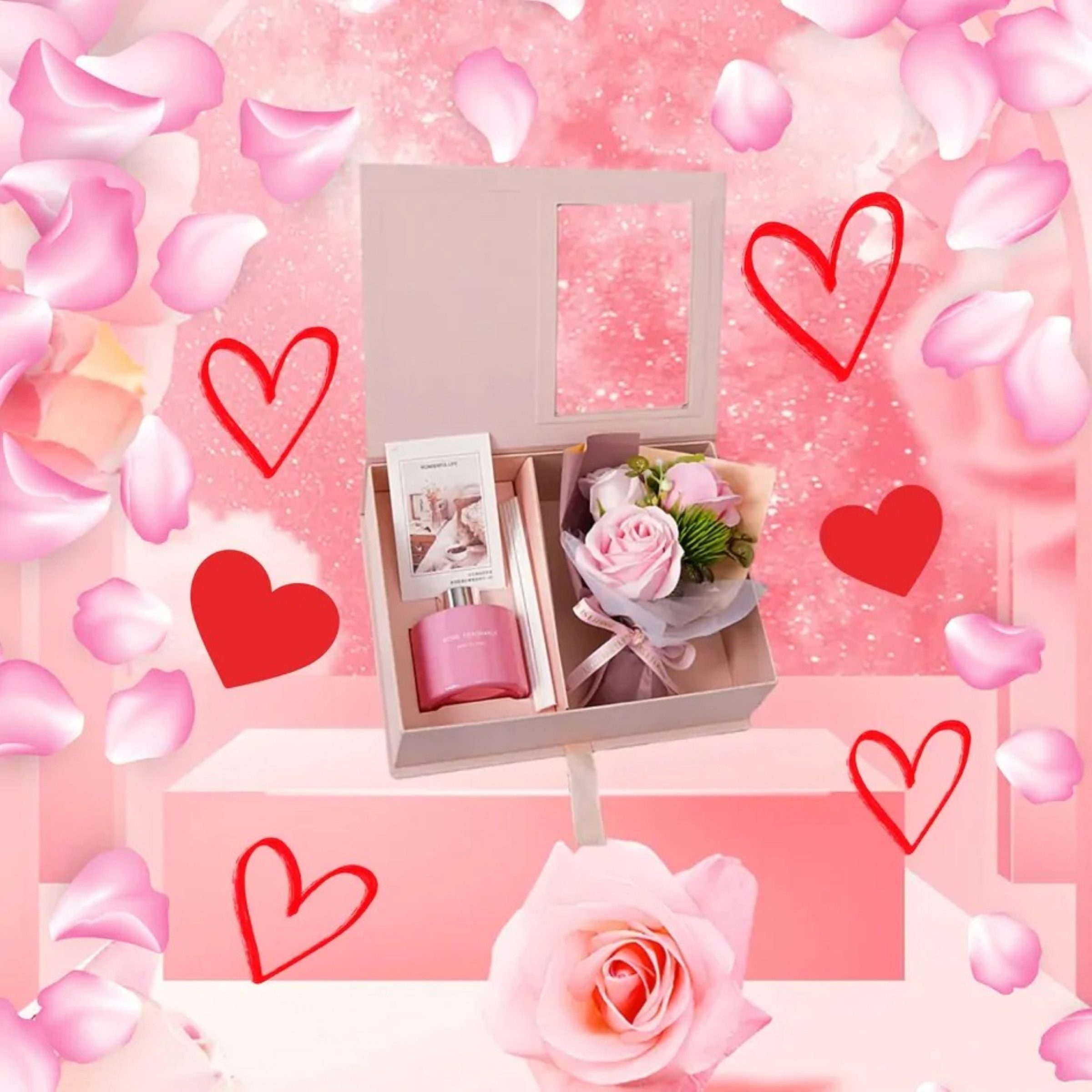 AMORE MIO Dekoobjekt Seifenrosen Geschenkset mit Duftdiffusor in Geschenkbox (Seifenrosen Geschenkset mit Duftdiffusor und dekorativer Geschenkbox, Geschenkset Seifenrosen Strauß mit Duftdiffusor und Geschenkbox), Seifenrosen, Duftdiffusor, Geschenkbox mit Magnetverschluss
