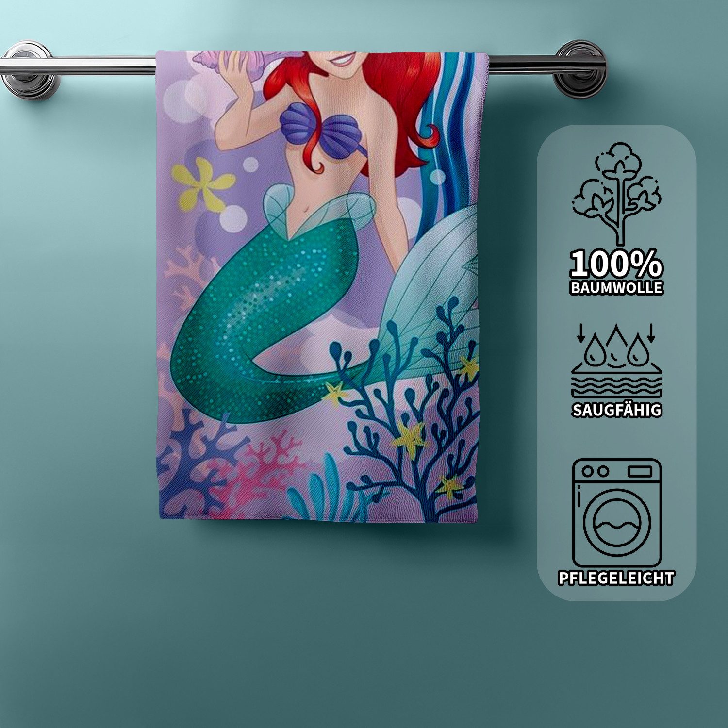 Jerry Fabrics Handtücher Disney Arielle Duschtuch Badetuch Strandtuch 70 x 140cm, (1 Duschtuch, 1-St)