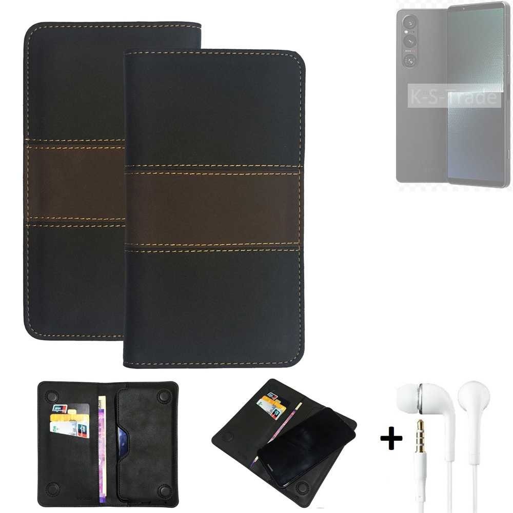 K-S-Trade Handyhülle für Sony Xperia 1 V, Handyhülle + Kopfhörer Schutzhülle Walletcase Bookstyle Tasche