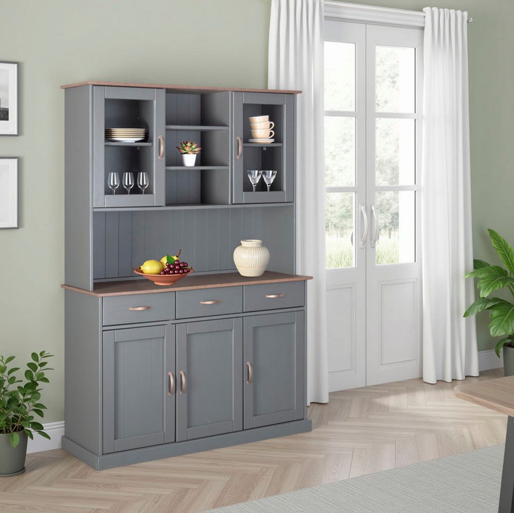 Inter Link Buffet Luzerna Kiefer Massivholz, FSC, Küchenschrank, Vitrinenschrank Geschirrschrank im Landhausstil, BxTxH: 131 x 45 x 190 cm