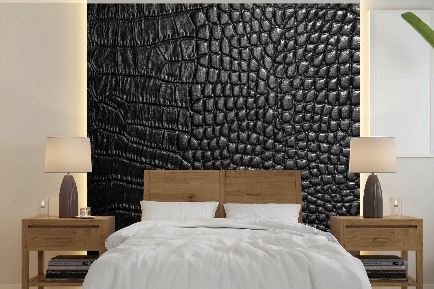 MuchoWow Fototapete Leder - Strukturiert - Schwarz - Grau, Matt, bedruckt, Vliestapete für Wohnzimmer Schlafzimmer Küche, Fototapete, 220x220 cm