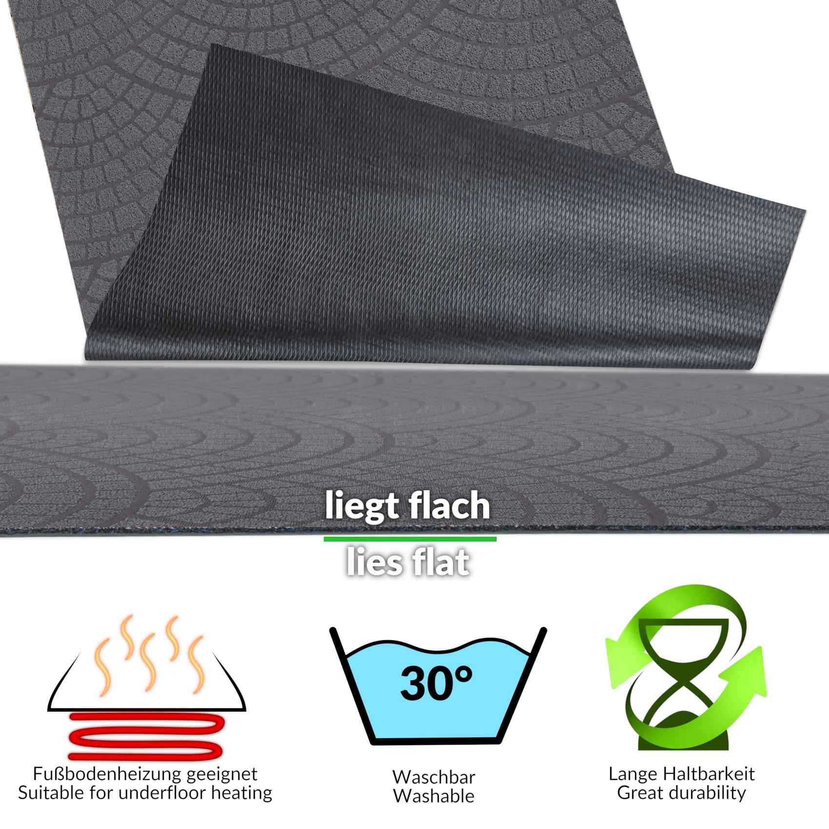 ANRO Küchenläufer Teppichläufer DAVIS Velours Läufer, Eckig, Bodenläufer 100x100cm Mosaik Anthrazit pflegeleicht – Bild 4 von 5