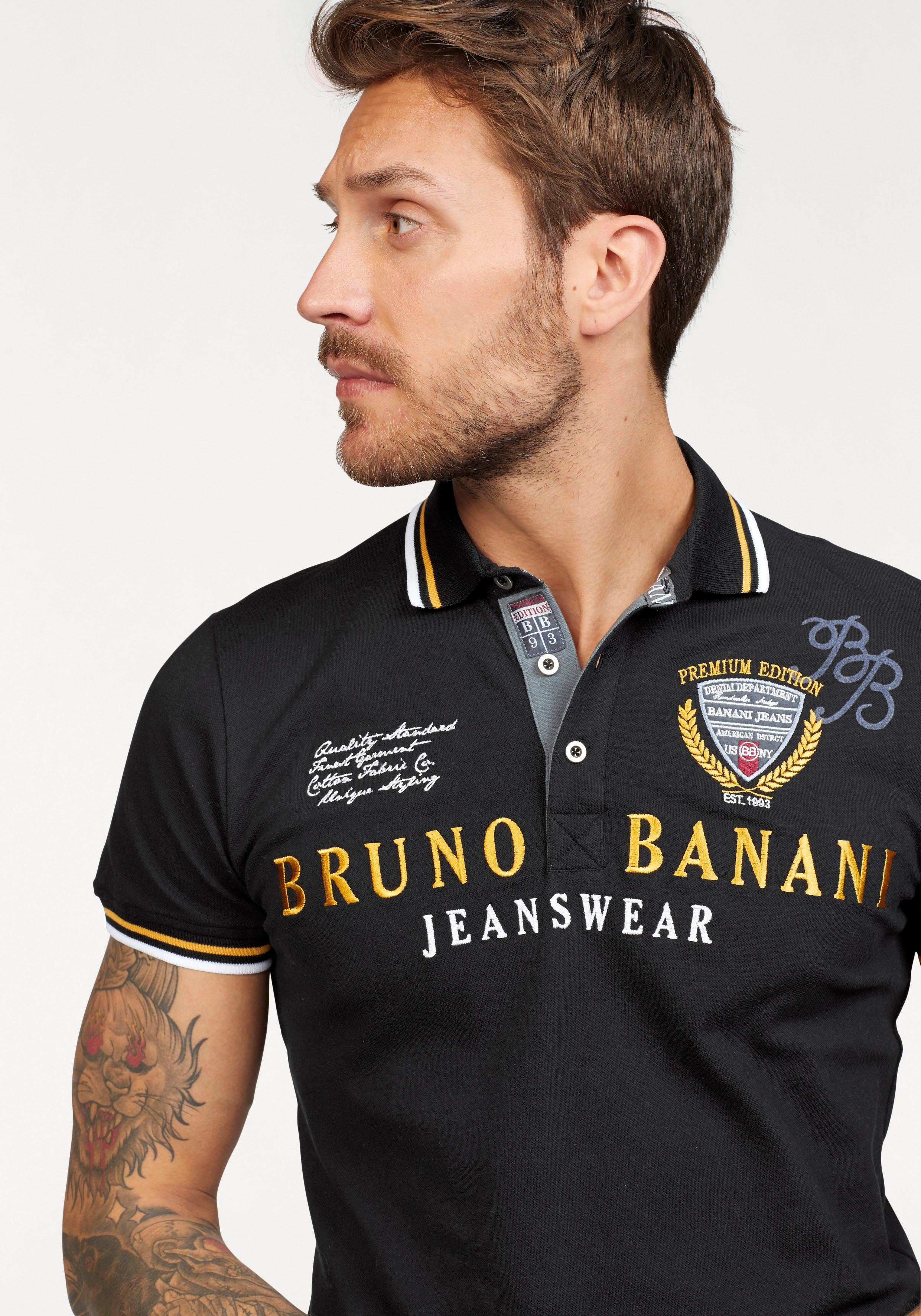 Bruno Banani Poloshirt körpernahe Passform, mit Stickereien und Badges, Polokragen