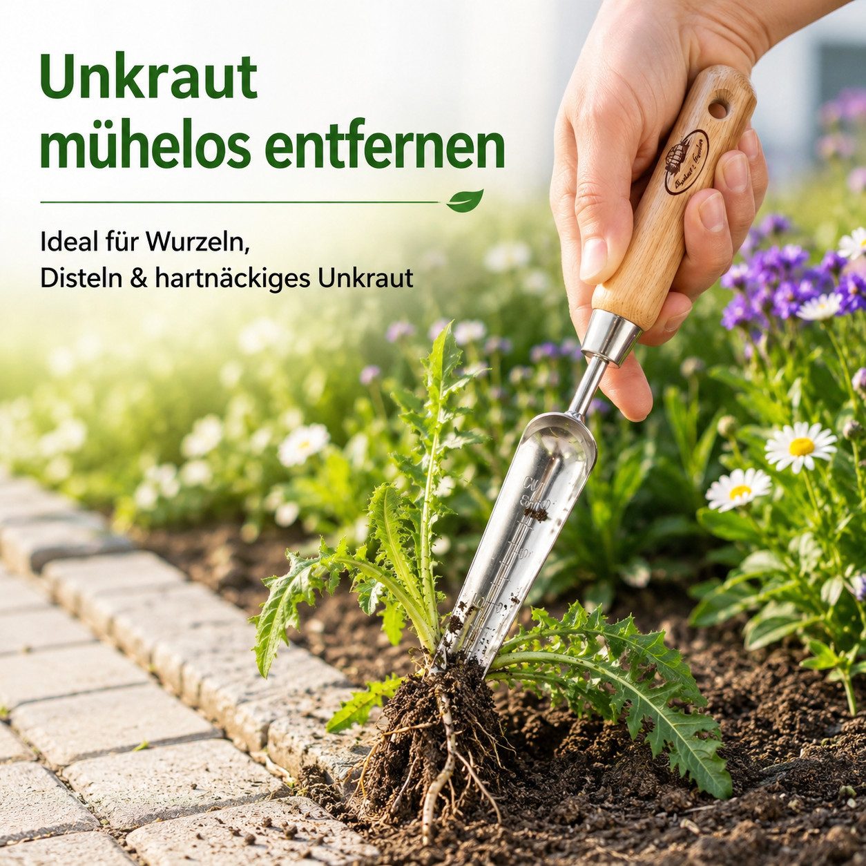 esschert design Unkrautstecher Unkrautstecher Edelstahl mit Holzgriff für leichtes Jäten, (1-tlg)