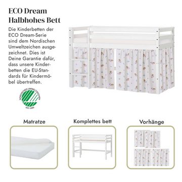 Hoppekids Spielbett ECO Dream, Massivholzbett mit Meerjungfrau-Vorhang, Matratze & 2 Größen wählbar