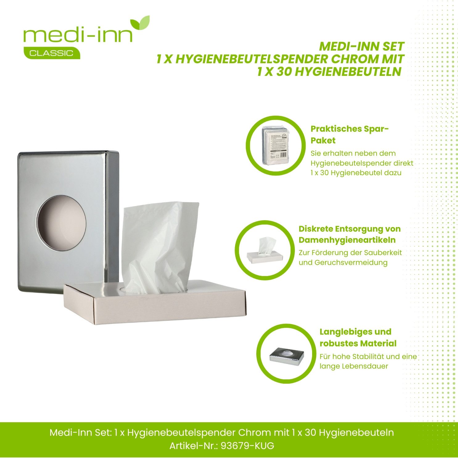 Medi-Inn Hygienebeutelspender Set: 1 x Hygienebeutelspender chrom mit 1 x 30 Hygienebeuteln, (1-tlg)