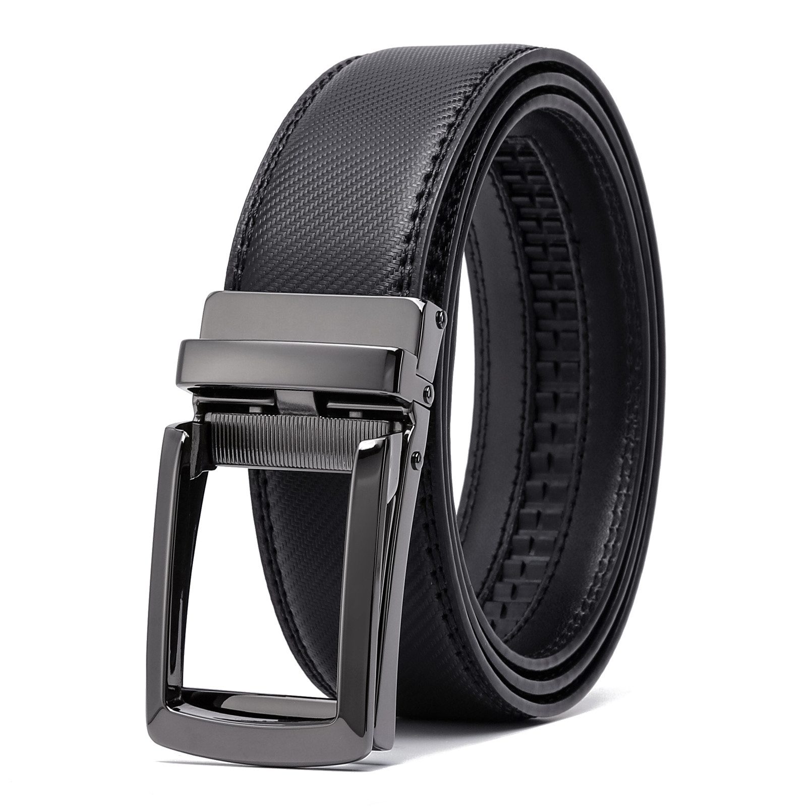 Fomax Ledergürtel mit moderner Schnalle, stilvoller Herrengürtel 3,5 cm breit, Automatik Gürtel mit Ratsche, für Alltag und Business, inkl. Aufbewahrungsbox