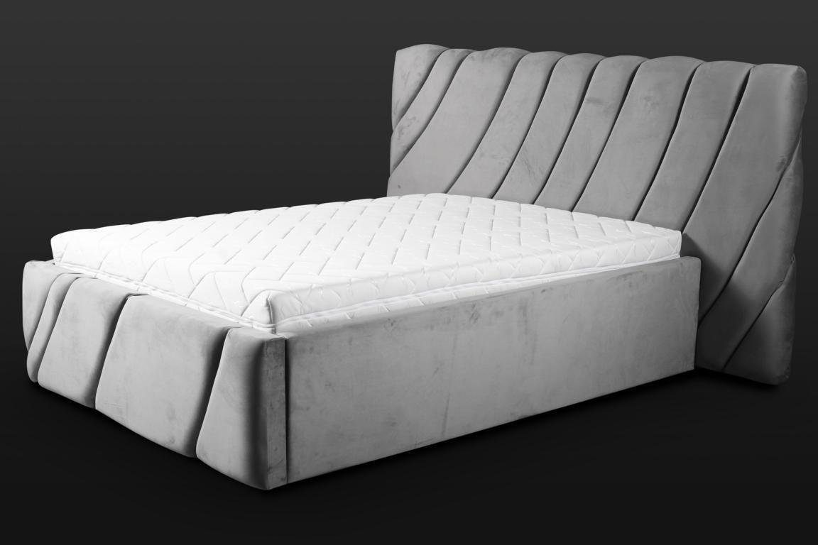 JVmoebel Bett Graues Bett Samt Betten Doppelbett 140x200 Design Betten Einrichtung